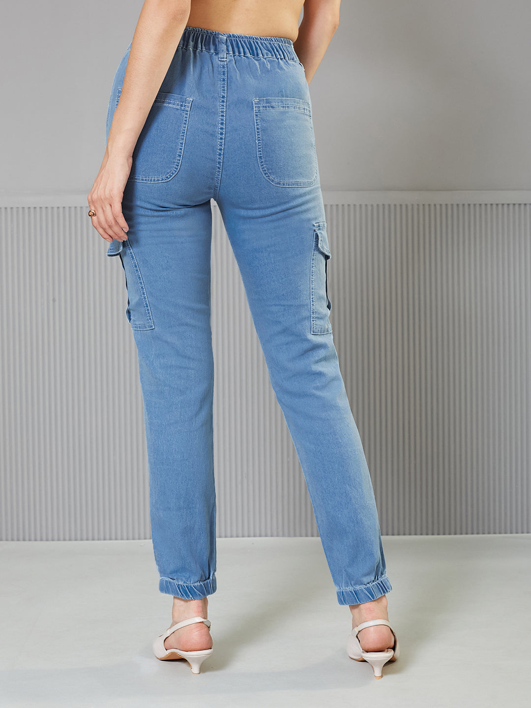 Light-Blue Regular High-Rise Regular Stretchable Light Weight Denim joggers for Women — Miss Chase