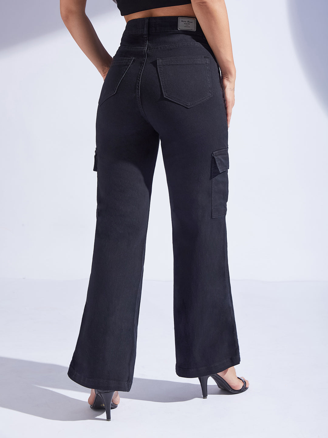 Women's Black Wide leg High-Rise Regular Stretchable Denim Jeans