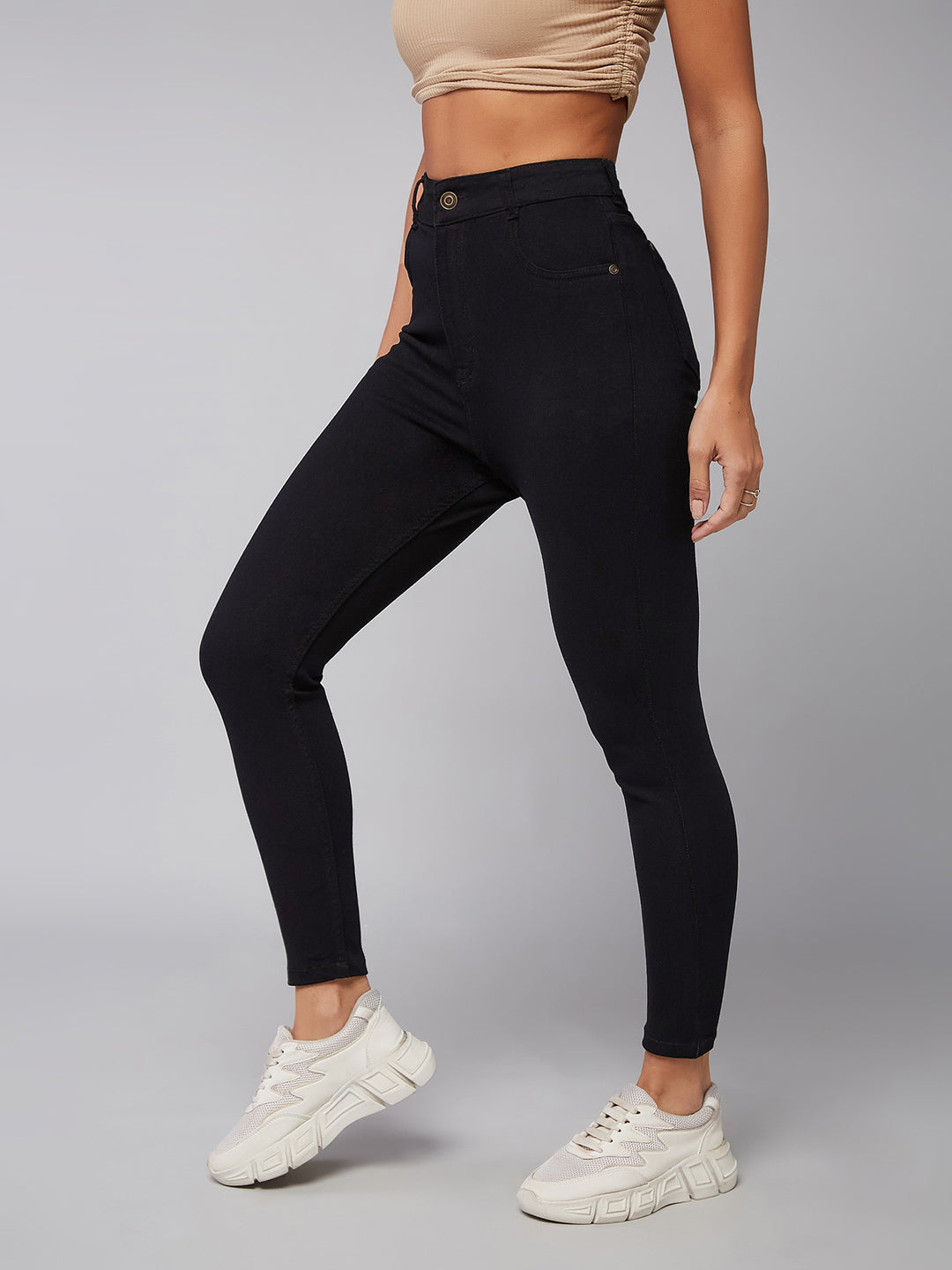 24/7 Comfort Black Skinny-Fit High-Rise Cropped-Length Stretchable Denim Jeans