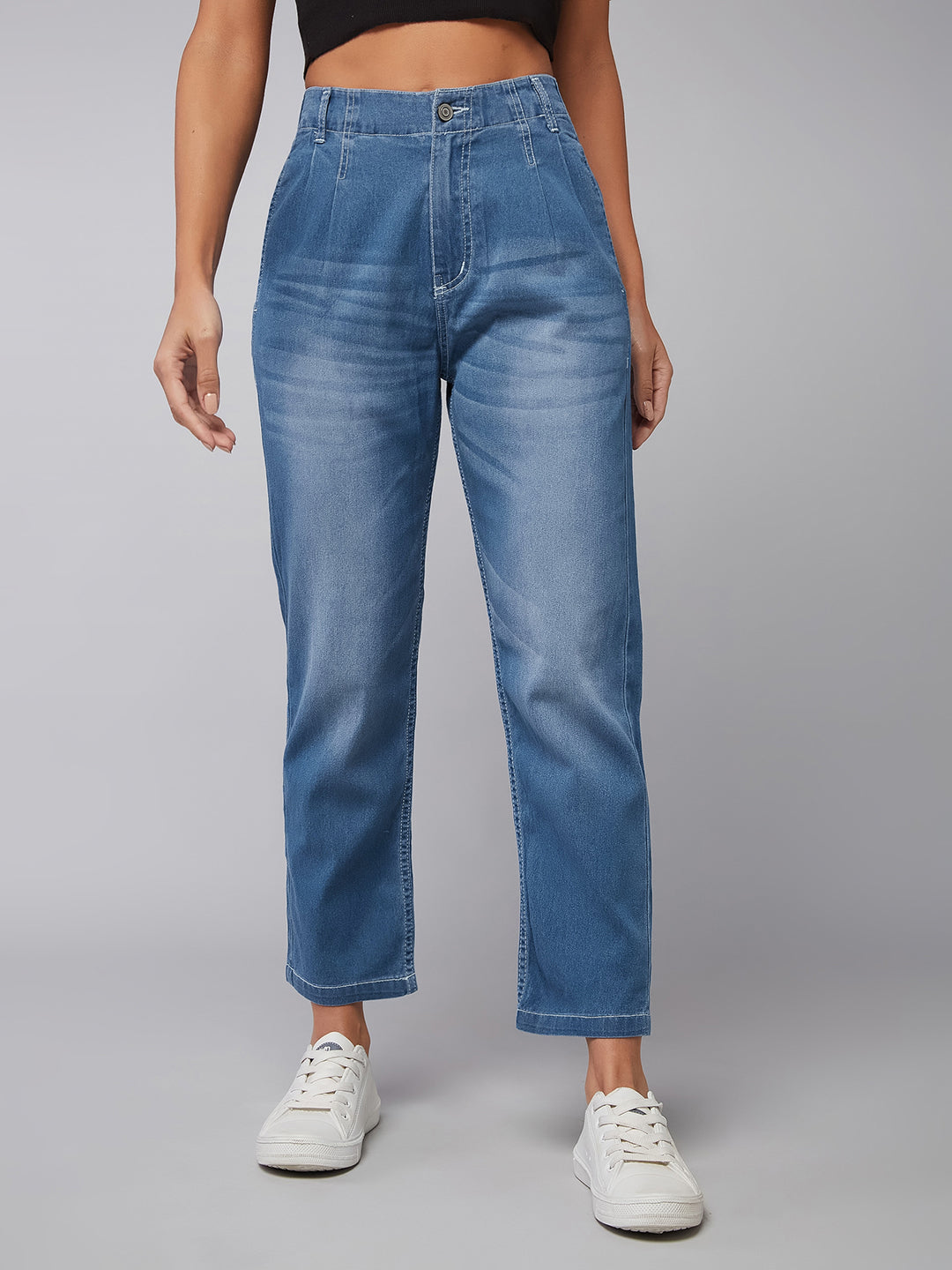 24/7 Comfort Mid-Blue Straight High-Rise Stretchable Denim Jeans
