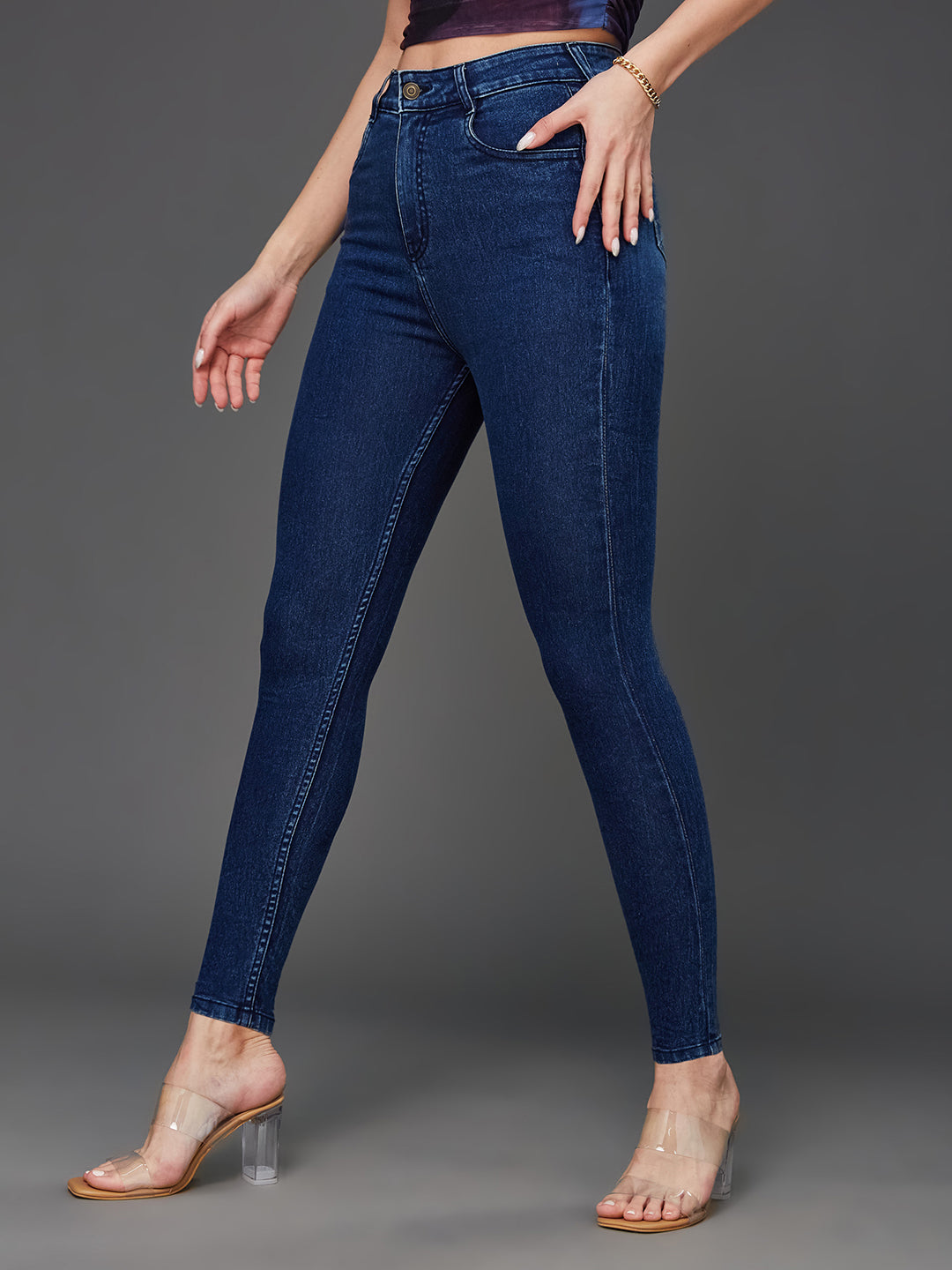 CHASEstretch™ Women's Blue Skinny-Fit High-Rise Cropped Stretchable Denim Jeans