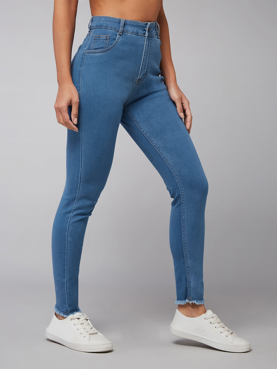 CHASEstretch™ Blue Skinny High-Rise Cropped-Length Fringe Denim Jeans