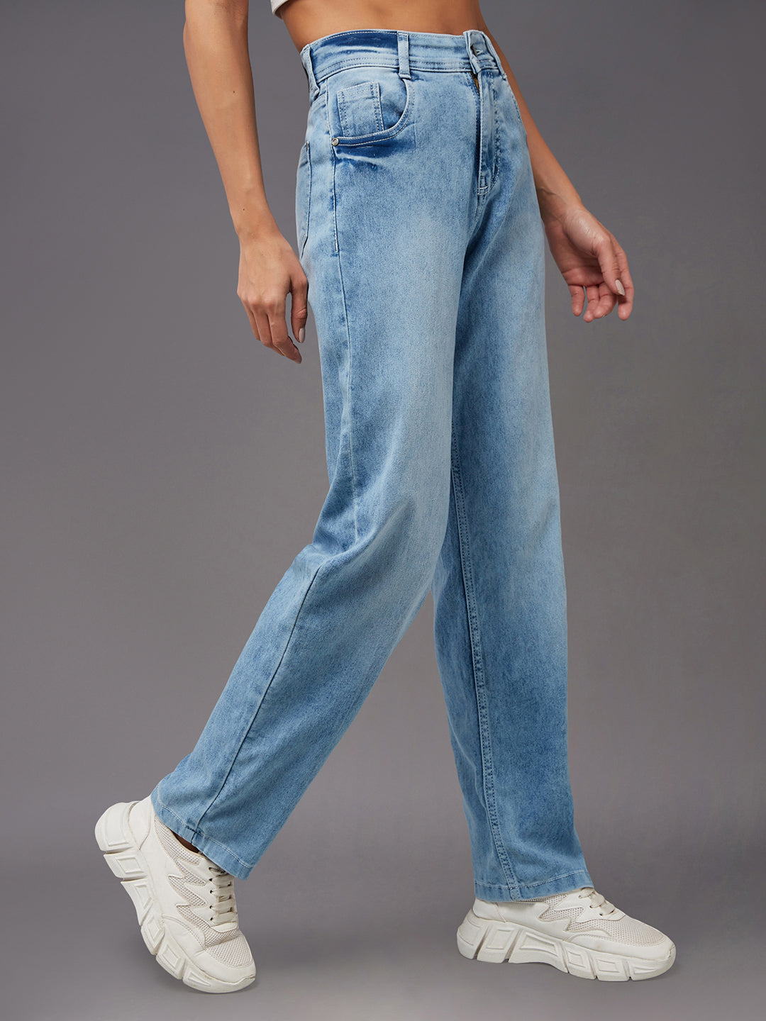 24/7 Comfort Light Blue Wide-Leg Fit High Rise Clean Look Regular Length Stretchable Denim Jeans