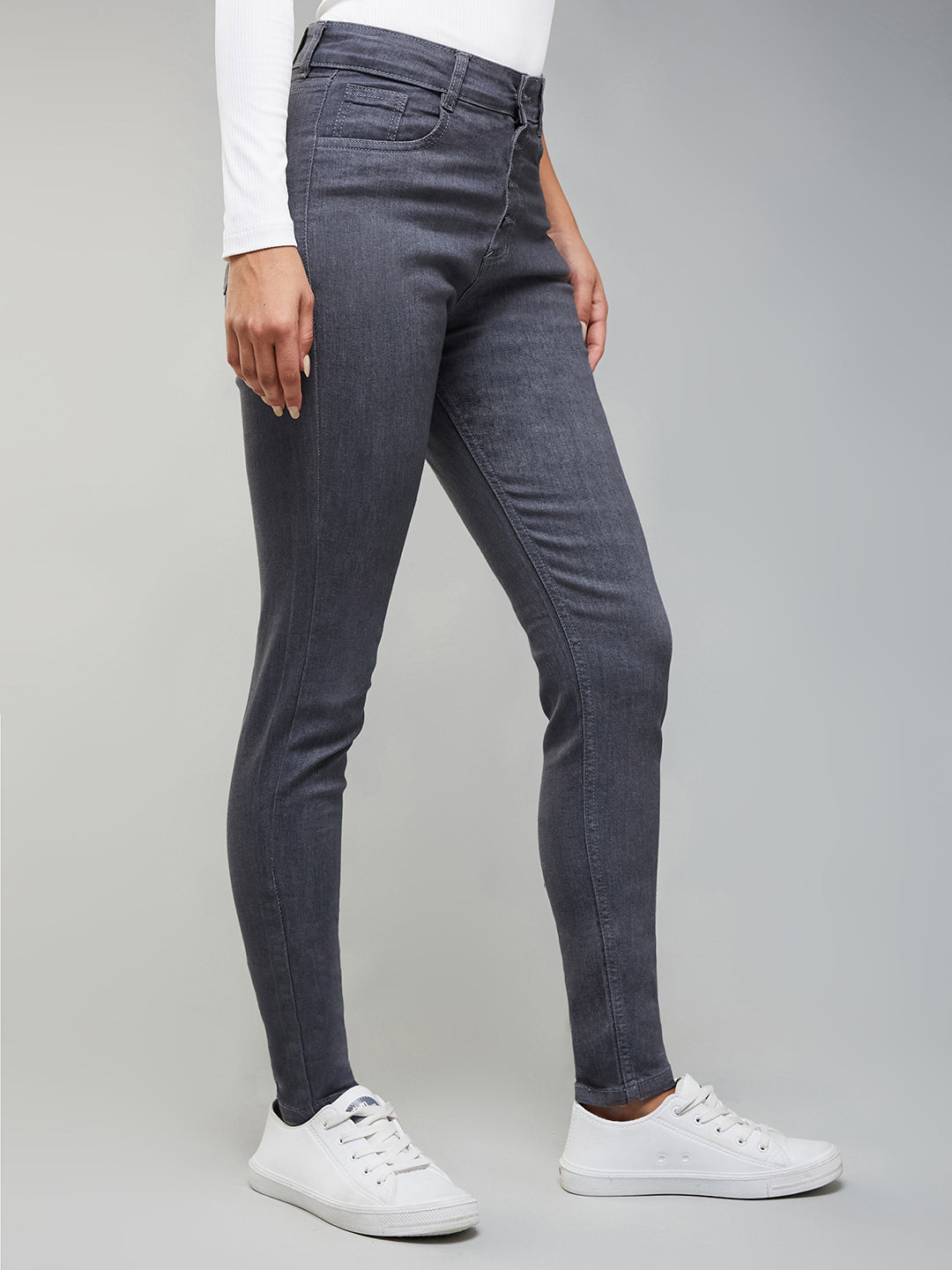 Women's Grey Skinny-Fit High-Rise Stretchable Denim Jeans