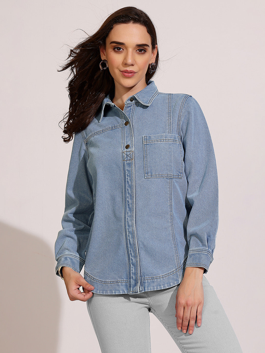 Women’s Light Blue Asymmetric Denim Shirt