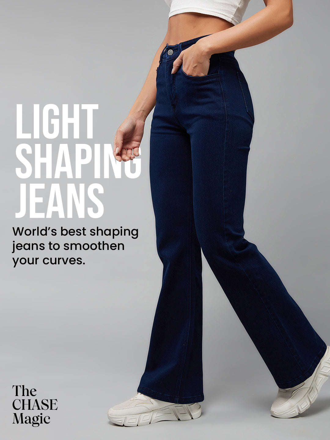 CHASEshape™ Light-Shaping Bootcut High-Rise Navy Blue Denim Jeans