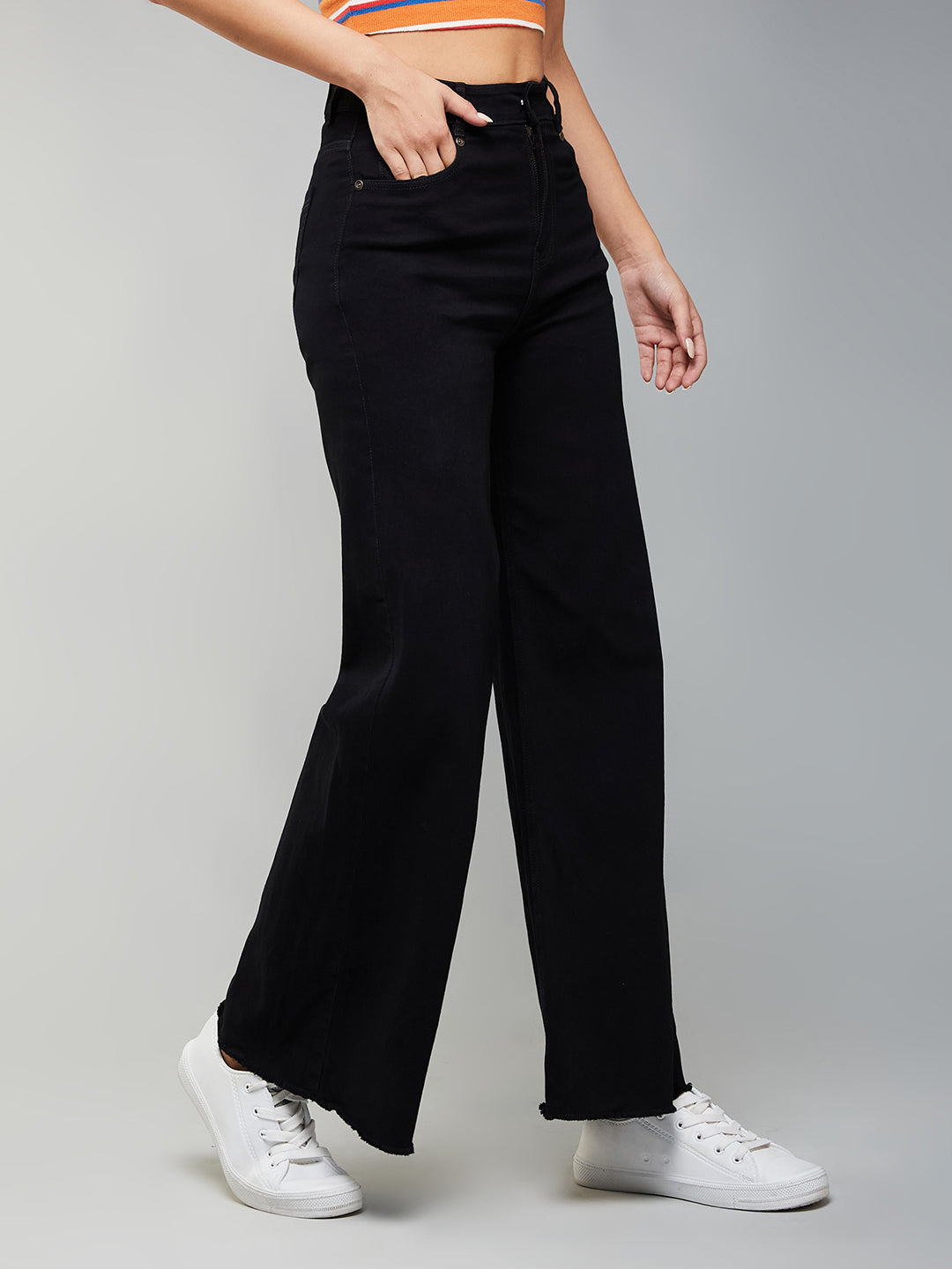 24/7 Comfort Black High-Rise Stretchable Wide-Leg Denim Jeans