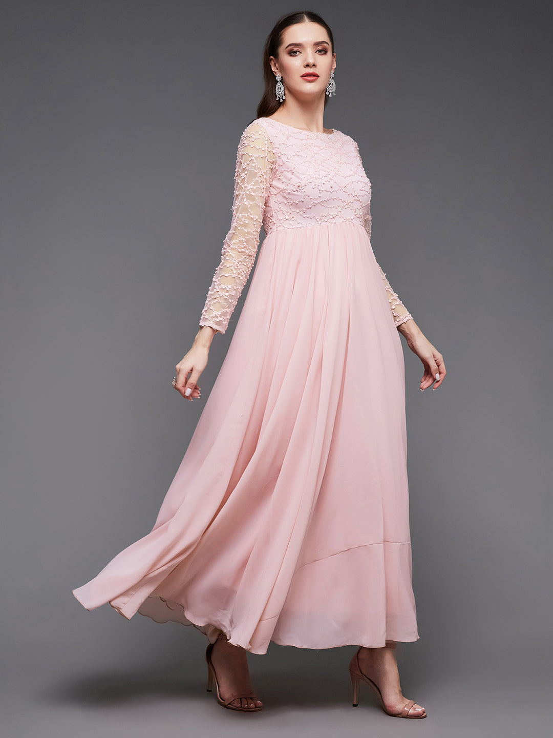 Dusty Pink Georgette & Embroidered Pearl Net dress — Miss Chase