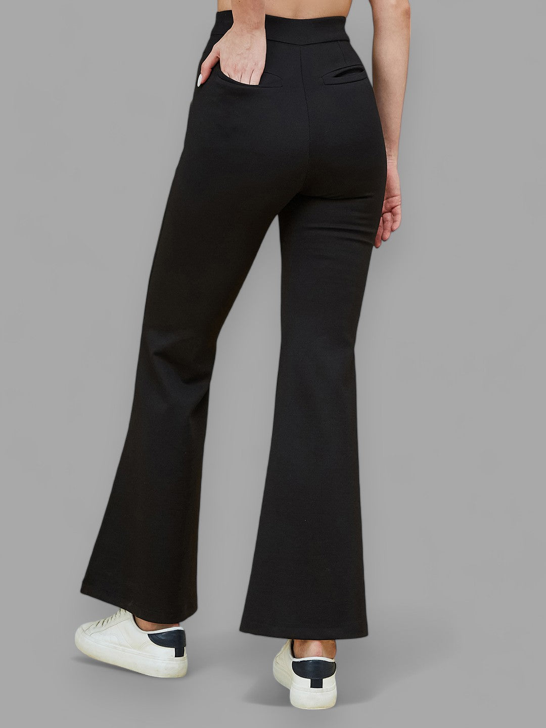 Women's Black Viscose Solid Side Slit Bootcut Regular Trousers