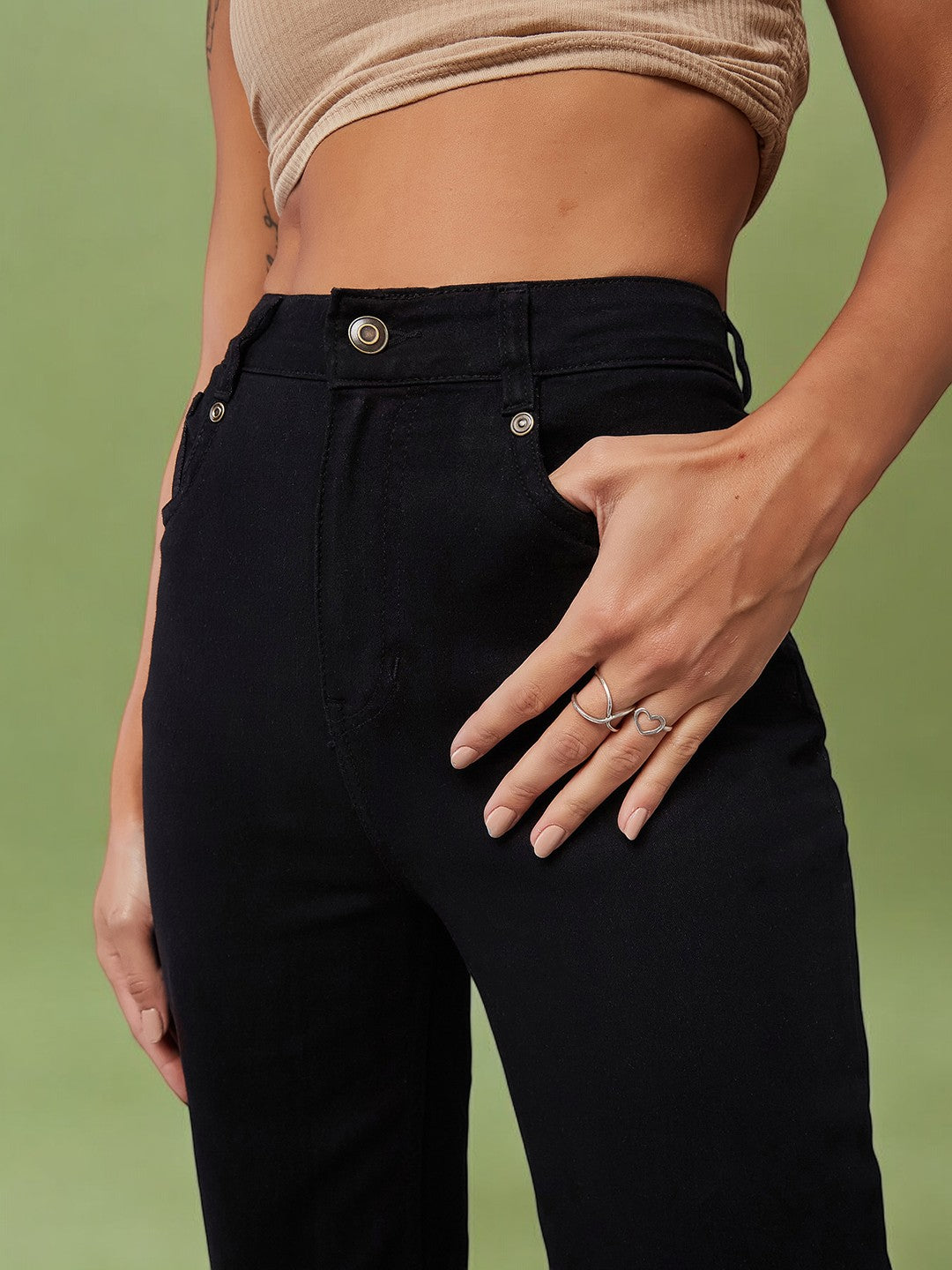 24/7 Comfort Black High-Rise Stretchable Wide-Leg Denim-Jeans