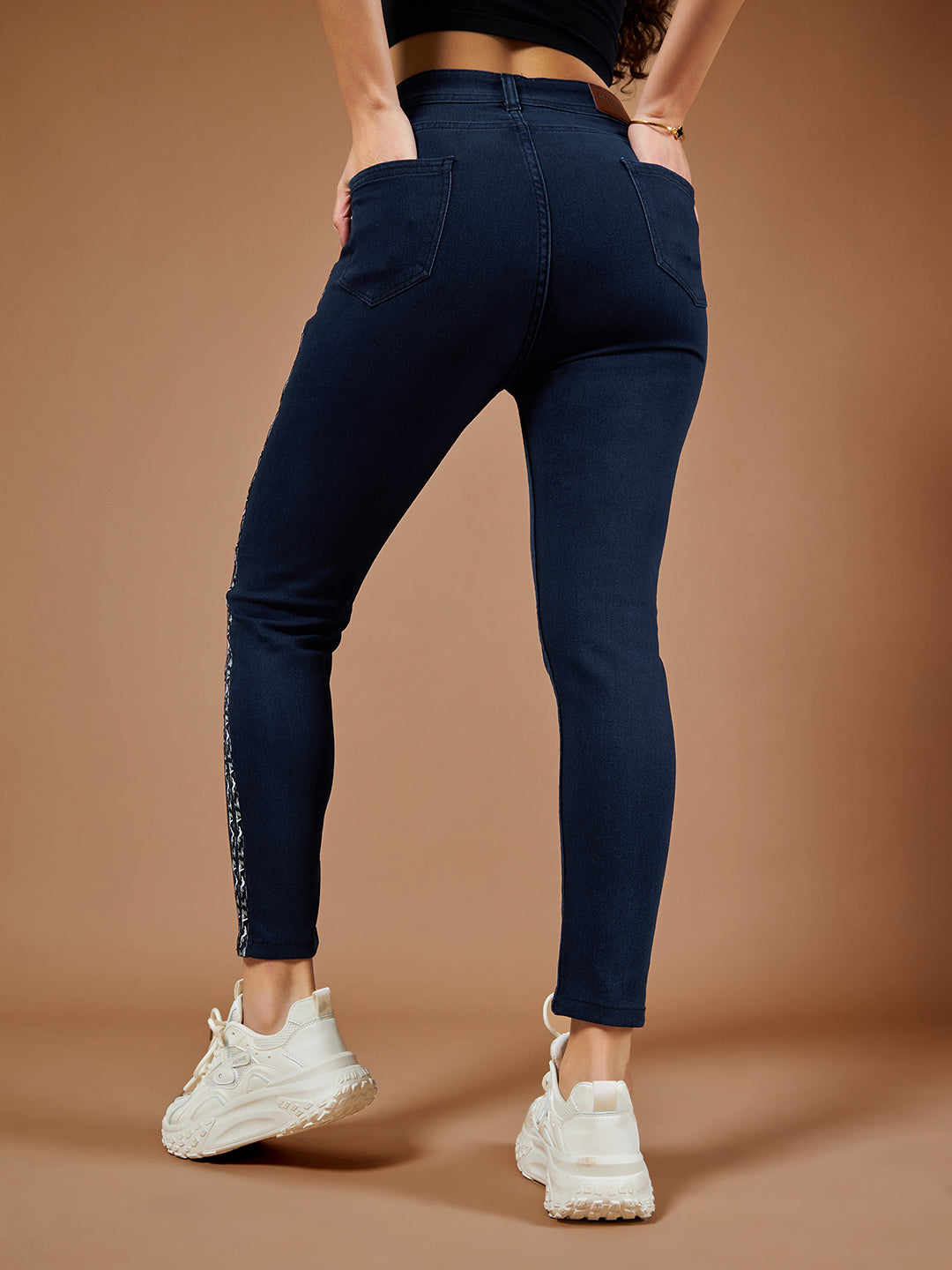 Women's Navy-Blue Skinny High-Rise Cropped Denim Jeans