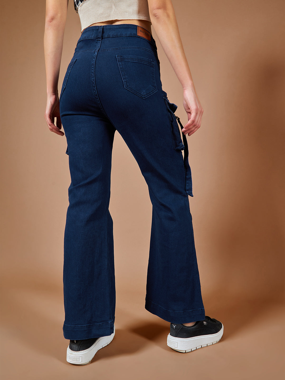 24/7 Comfort Navy-Blue Bell-Bottom Bootcut Hourglass High-Rise Stretchable Denim Jeans