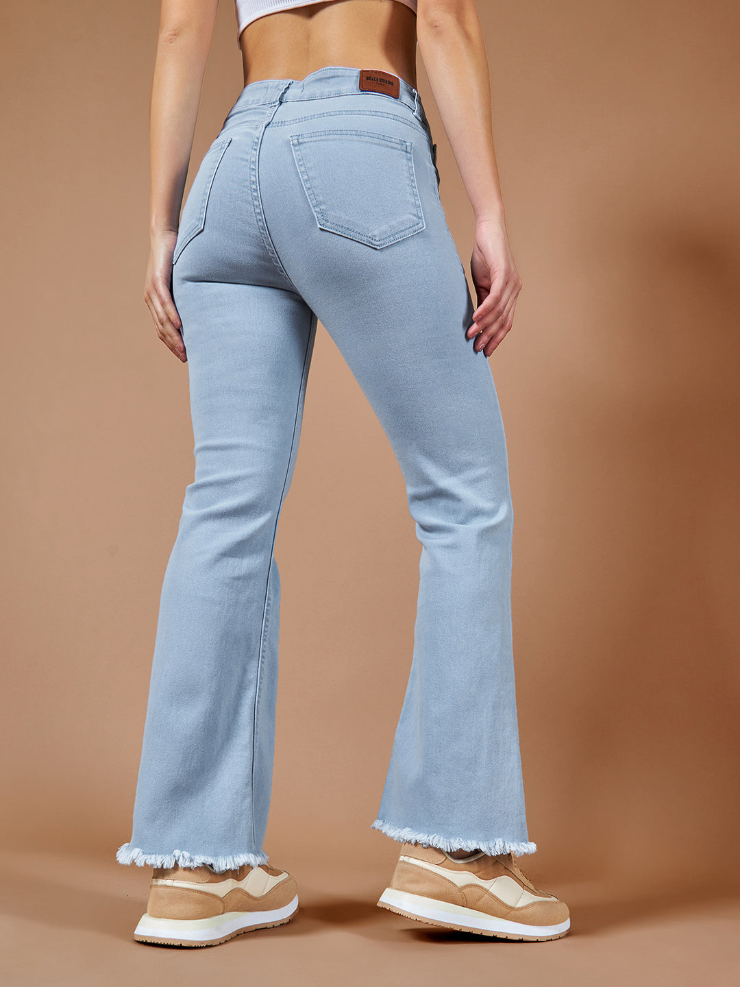 24/7 Comfort Light Blue Bell-Bottom Bootcut High-Rise Cropped Stretchable Denim Jeans