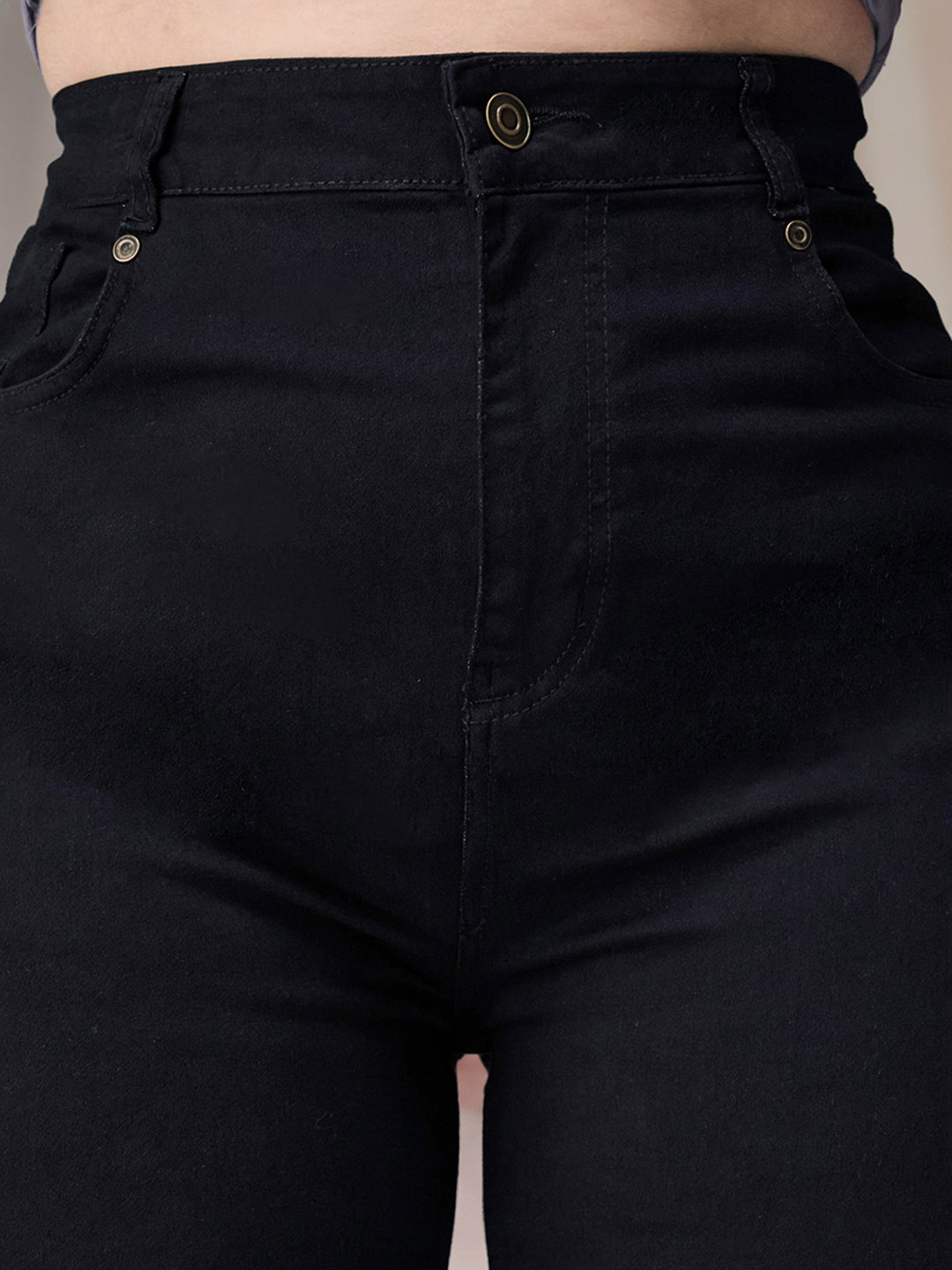 Black High Rise Stretchable Wide Leg Denim Jeans for Women