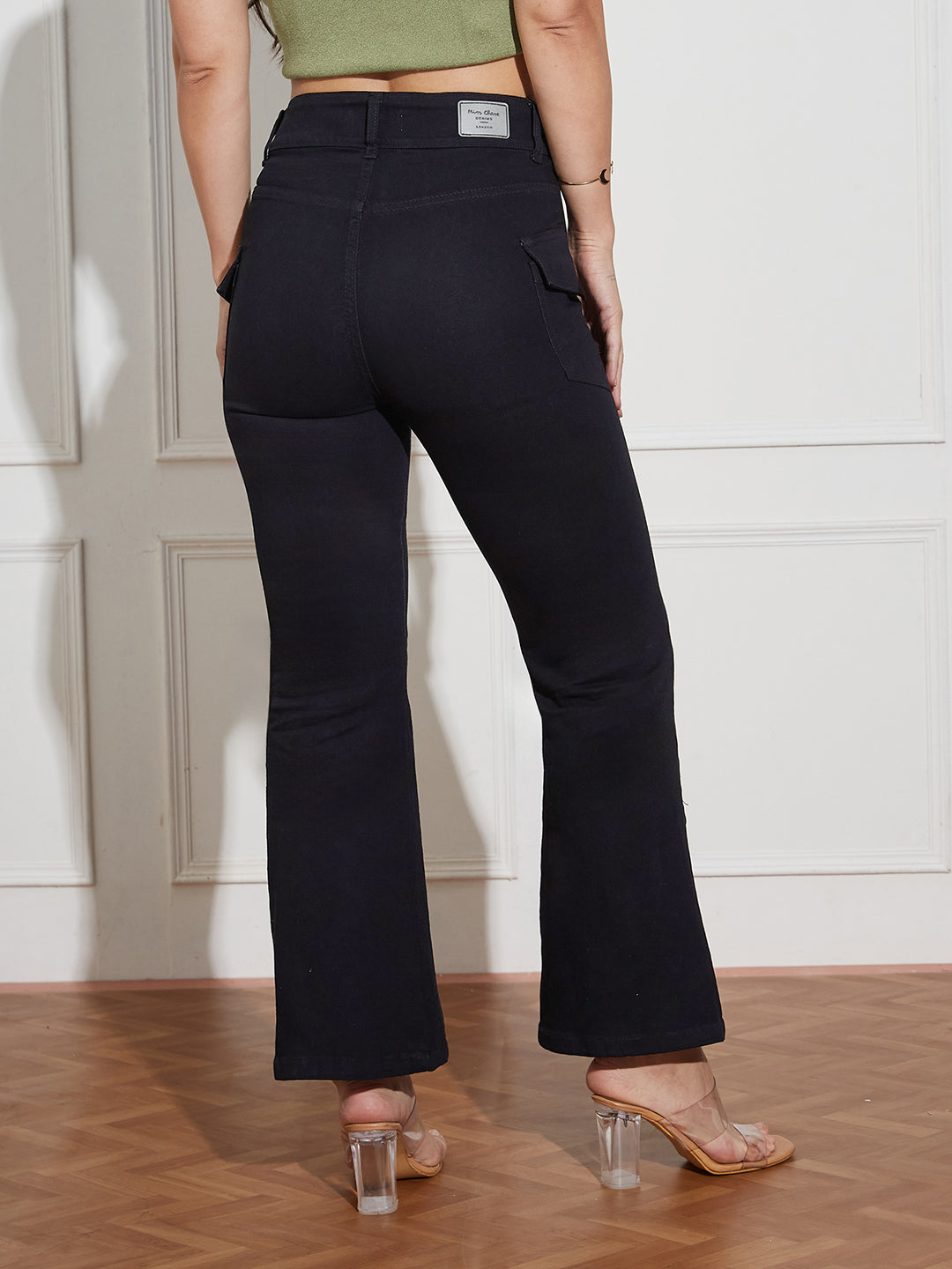 Women's Black Bootcut High Rise Clean Look Regular Length Stretchable Denim Jeans