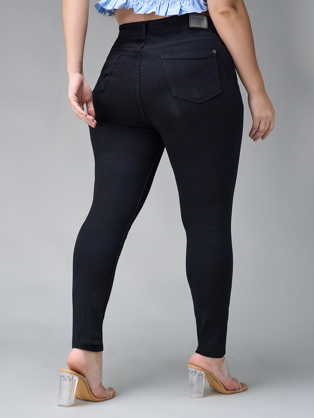 24/7 Comfort Black Slim-Fit High-Rise Acid Wash Stretchable Denim Jeans