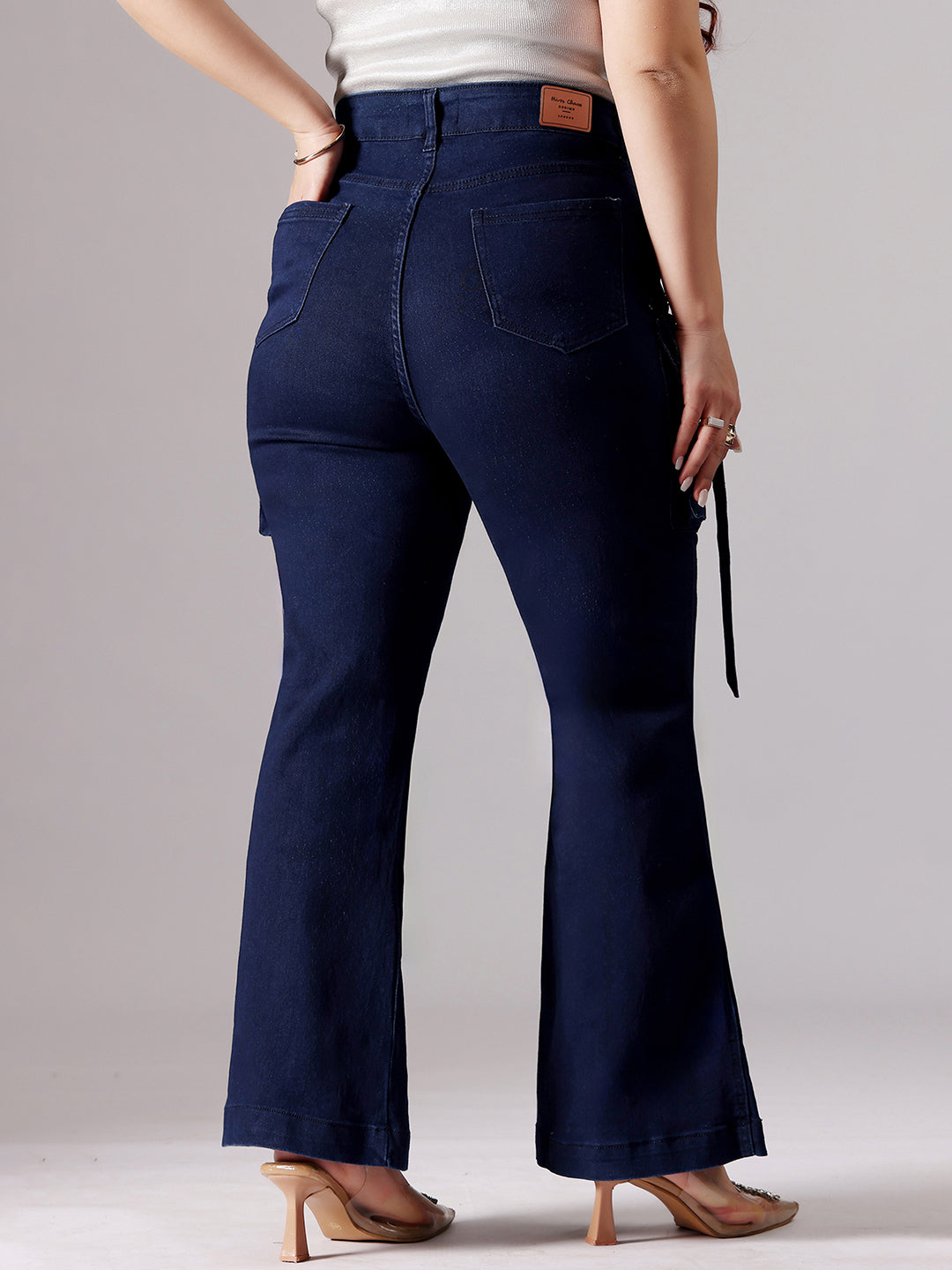 Women's Navy Blue Bootcut High-Rise Clean-Look Stretchable Denim Jeans