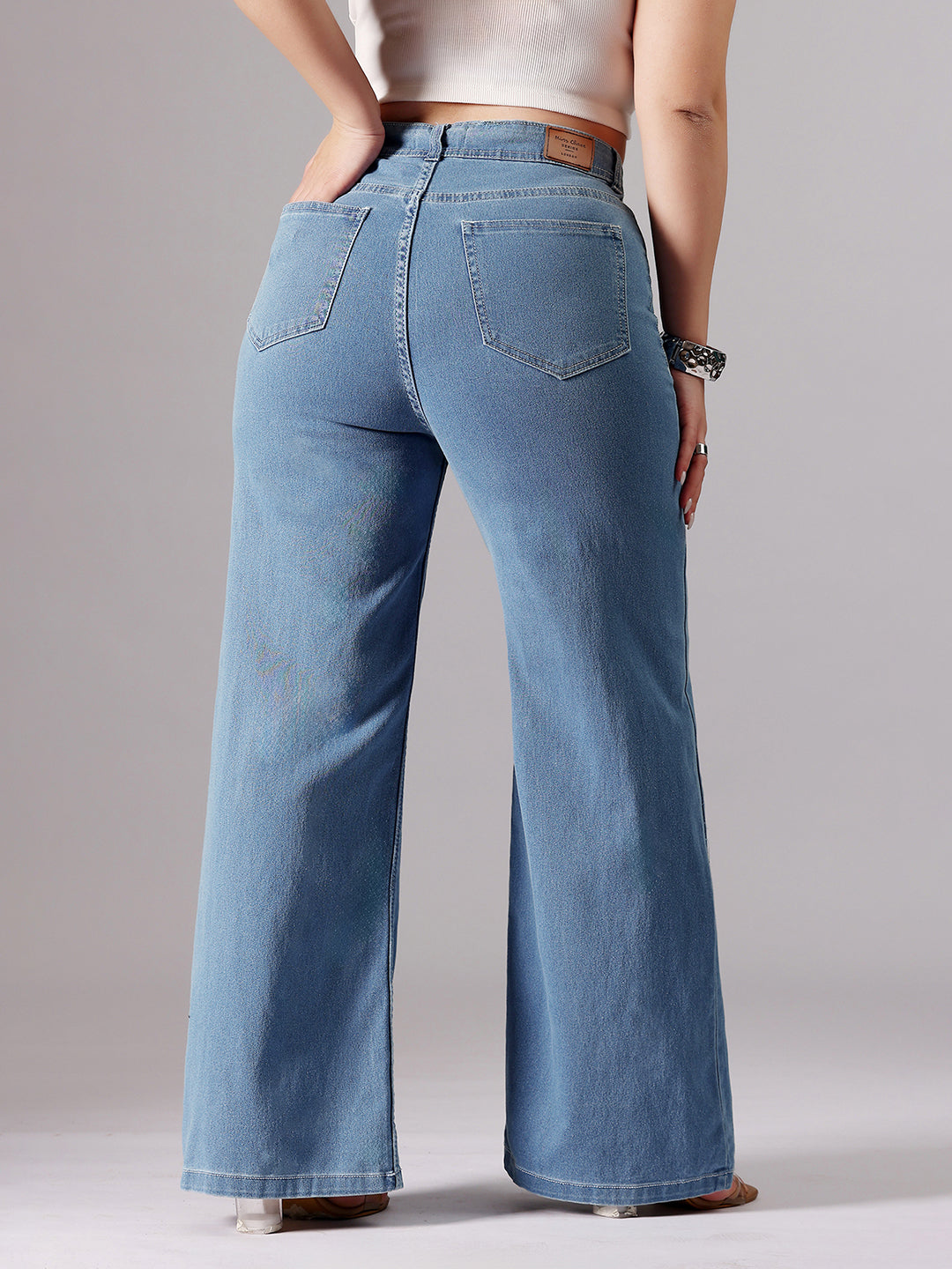 24/7 Comfort Blue Wide-Leg High-Rise Clean-Look Regular-Length Stretchable Denim Jeans