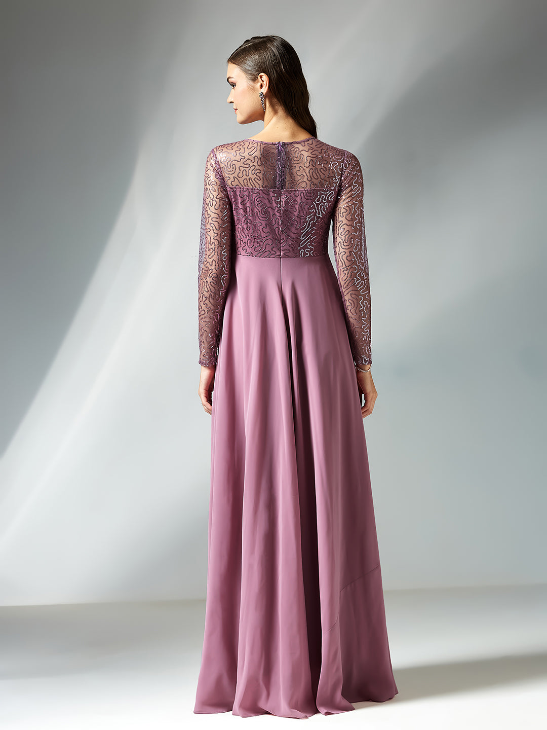 Dusty Lavender Solid Embellished Maxi Dress for Women