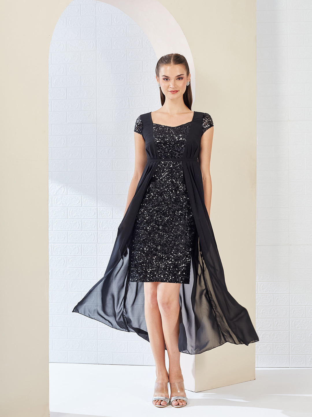 Black Embellished Fit & Flare Maxi Dress for Women