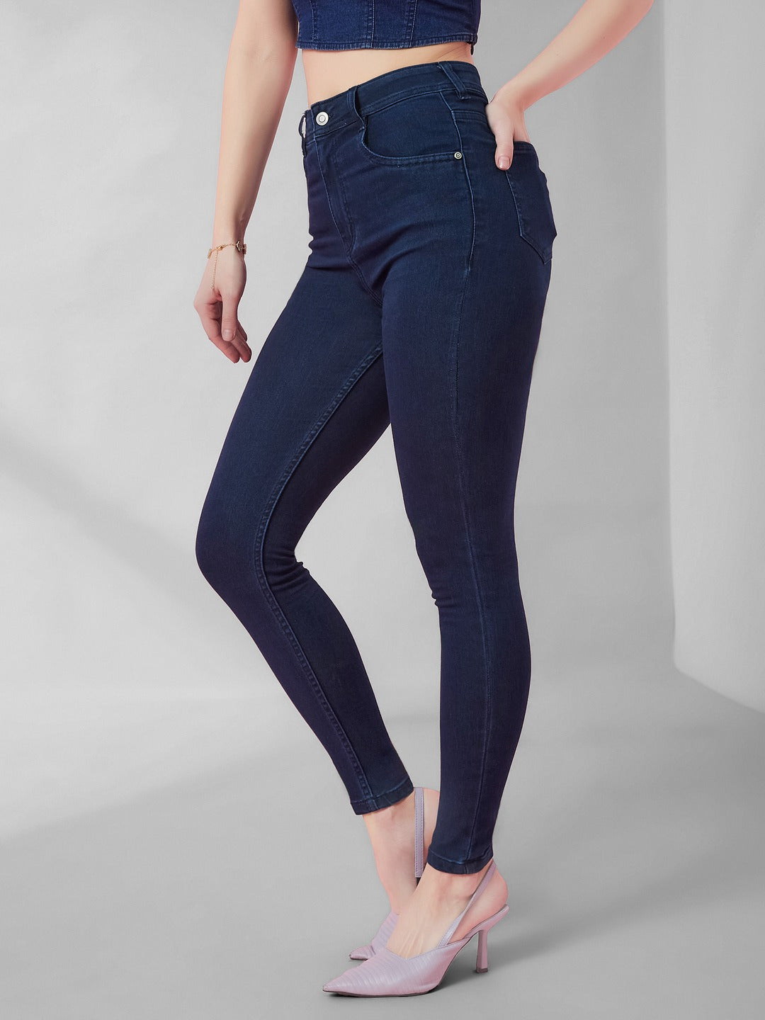 Navy Blue Skinny Fit High-Rise Stretchable Denim Jeans for Women