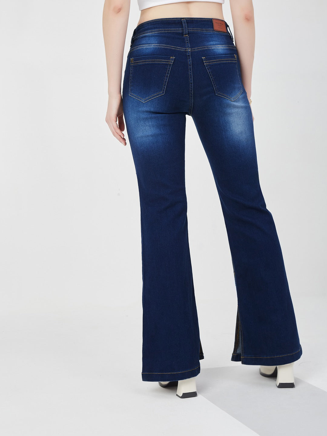 Blue Bootcut Mid Rise Denim Stretchable Jeans for Women