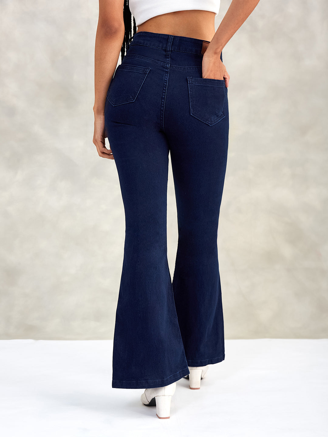 Women's Navy Blue Bootcut High-Rise Stretchable Denim Jeans