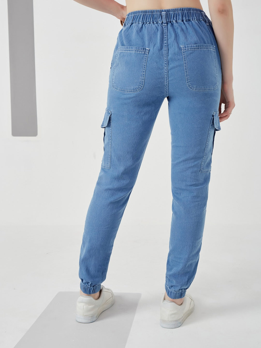 Light Blue Regular high-rise Regular Stretchable Light Weight Denim joggers for Women