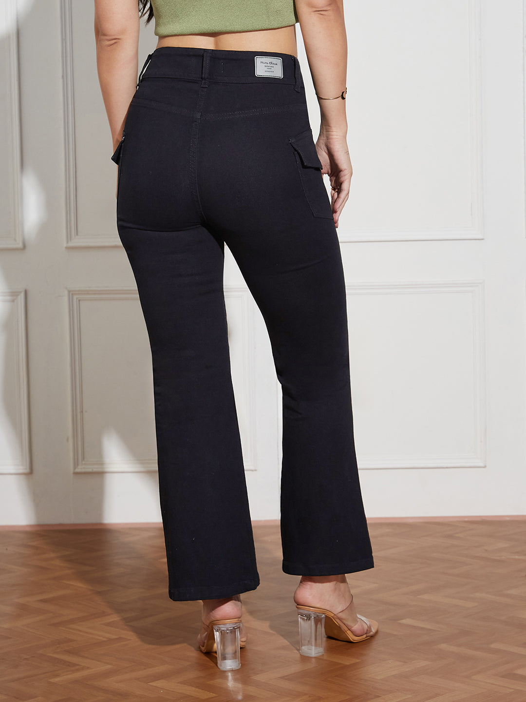 Women's Black Bootcut High Rise Clean Look Regular Length Stretchable Denim Jeans