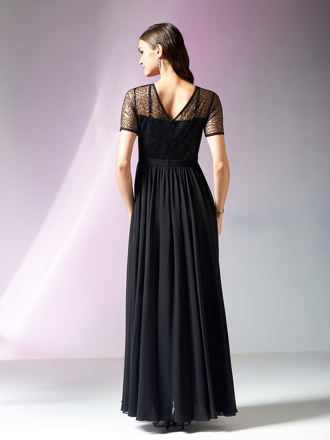 Mauve Relaxed Fit Maxi Georgette & Sequins Dress for Women