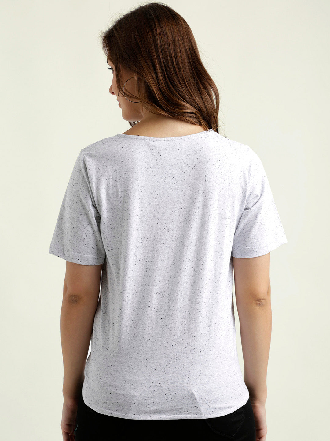 Women's Grey Round Neck Half Sleeves Solid Knotted Textured Top