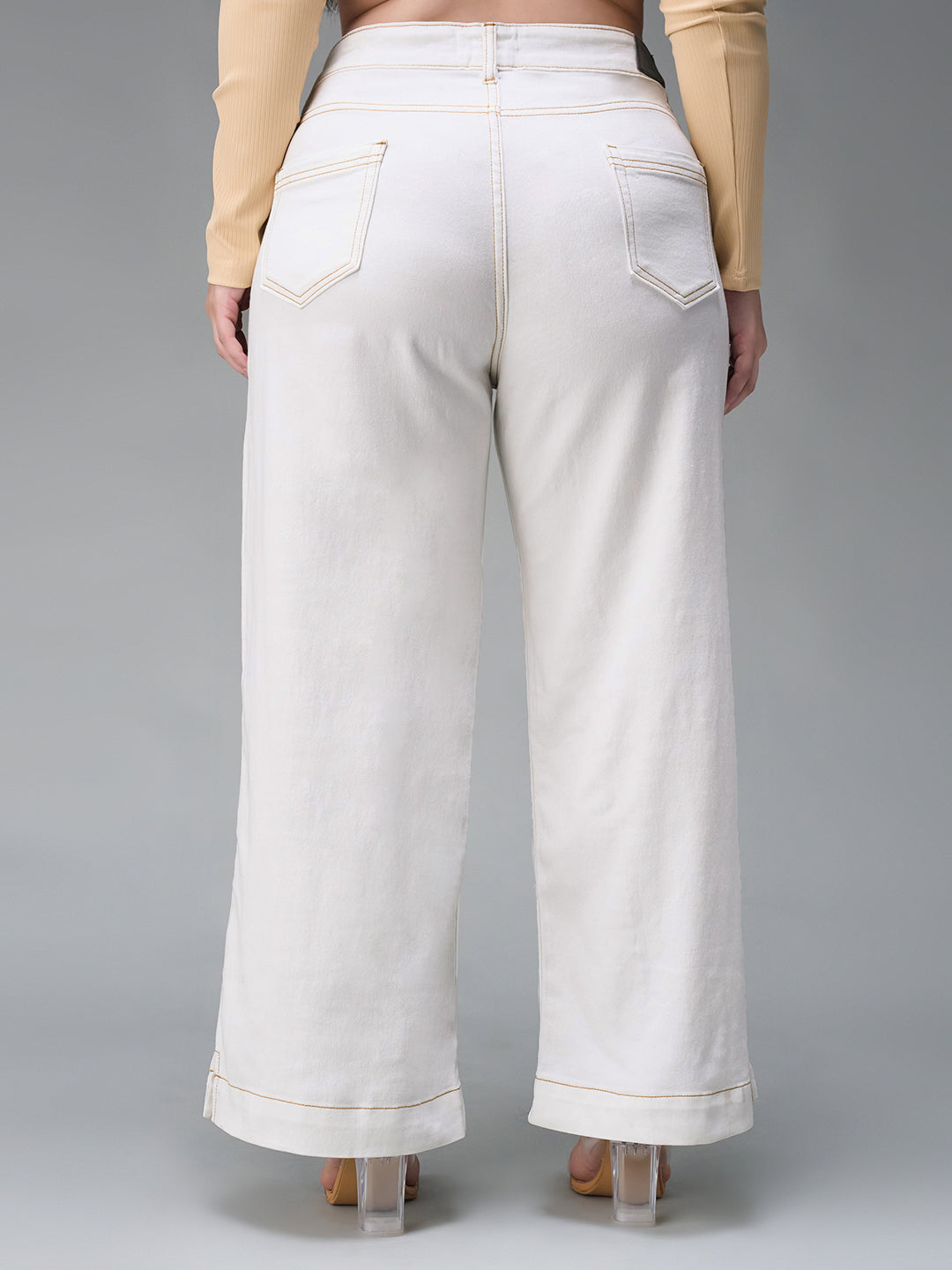Body Bliss White Flared Mid-Rise Ankle length Stretchable Denim Jeans for Women