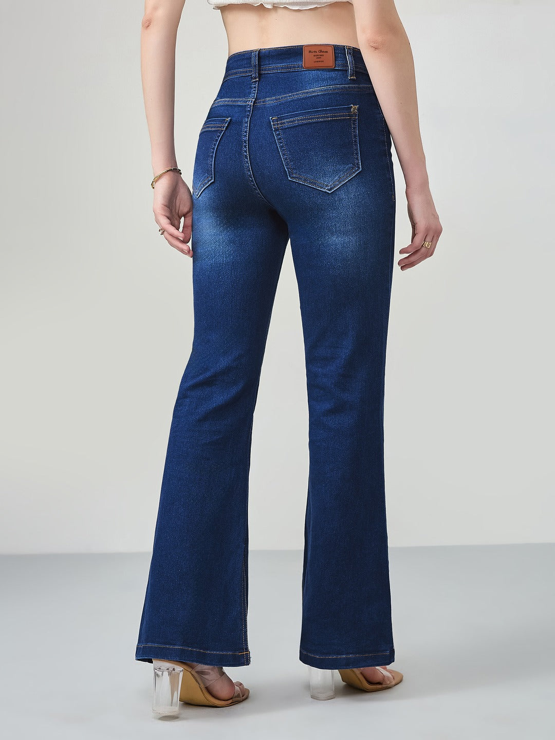 Blue Bootcut Mid Rise Denim Stretchable Jeans for Women