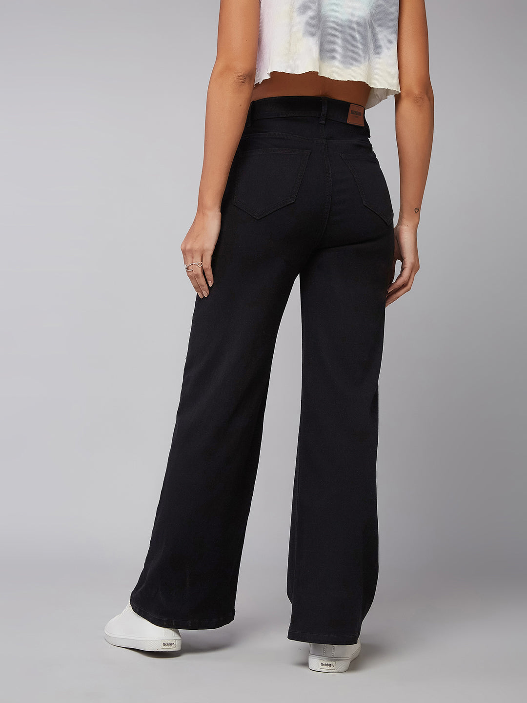 24/7 Comfort Black Wide-Leg High-Rise Clean-Look Stretchable Denim Jeans for Women — Dolce Crudo