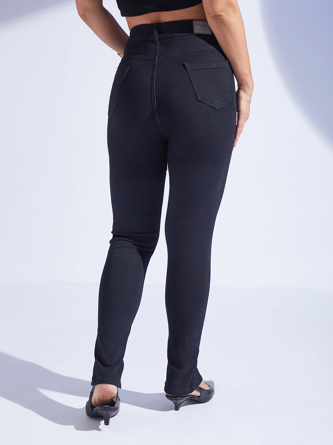 Black Skinny High Rise Clean Look Regular-Length Stretchable Denim Jeans for Women