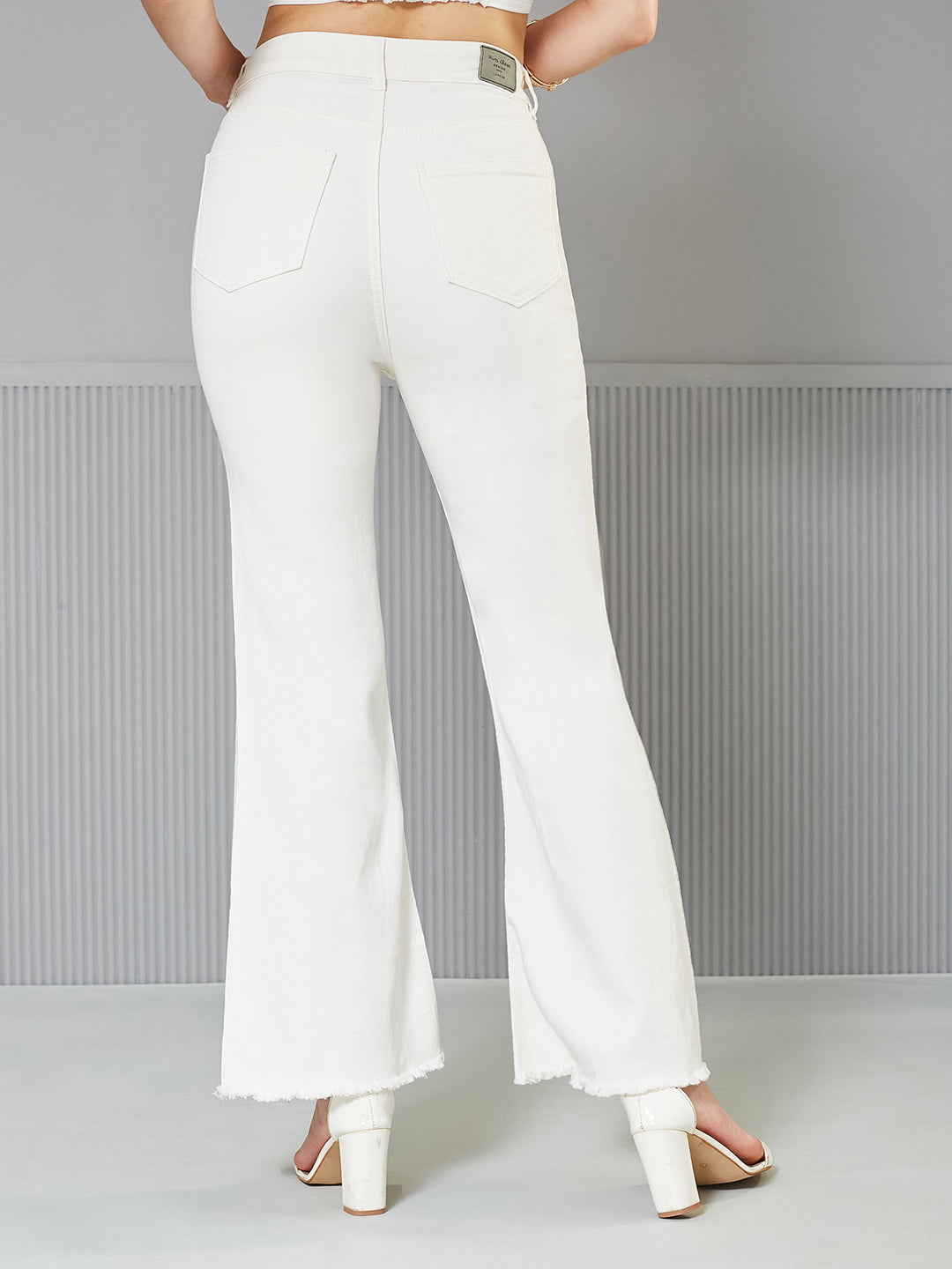 24/7 Comfort White Bootcut High-Rise Stretchable Denim Jeans for Women — Miss Chase