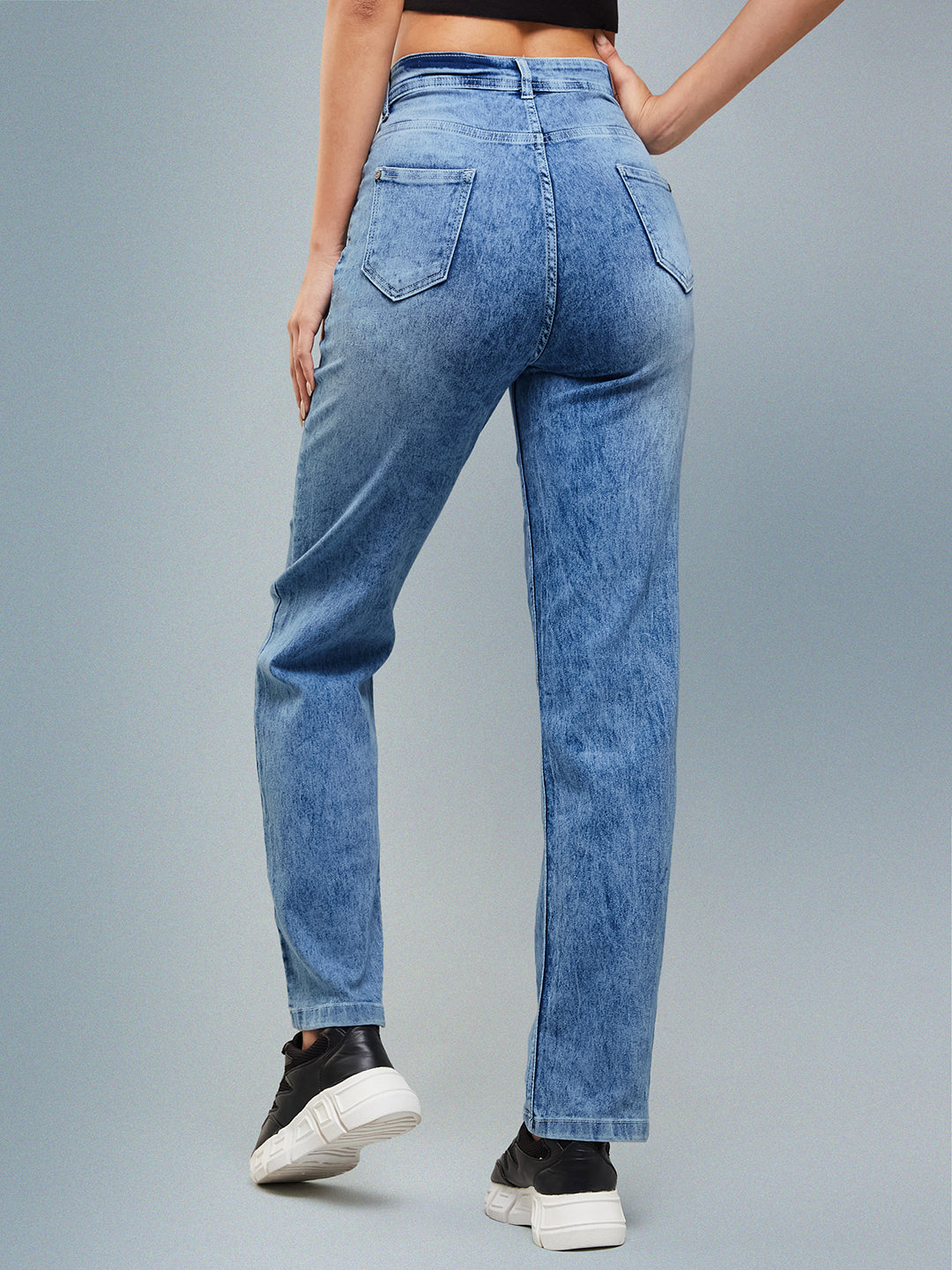 24/7 Comfort Light Blue Wide-Leg Fit High-Rise Stretchable Denim Jeans
