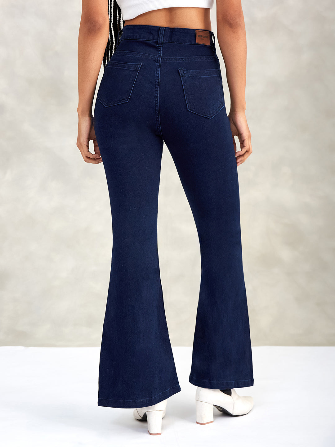 Women's Navy Blue Bootcut High-Rise Stretchable Denim Jeans