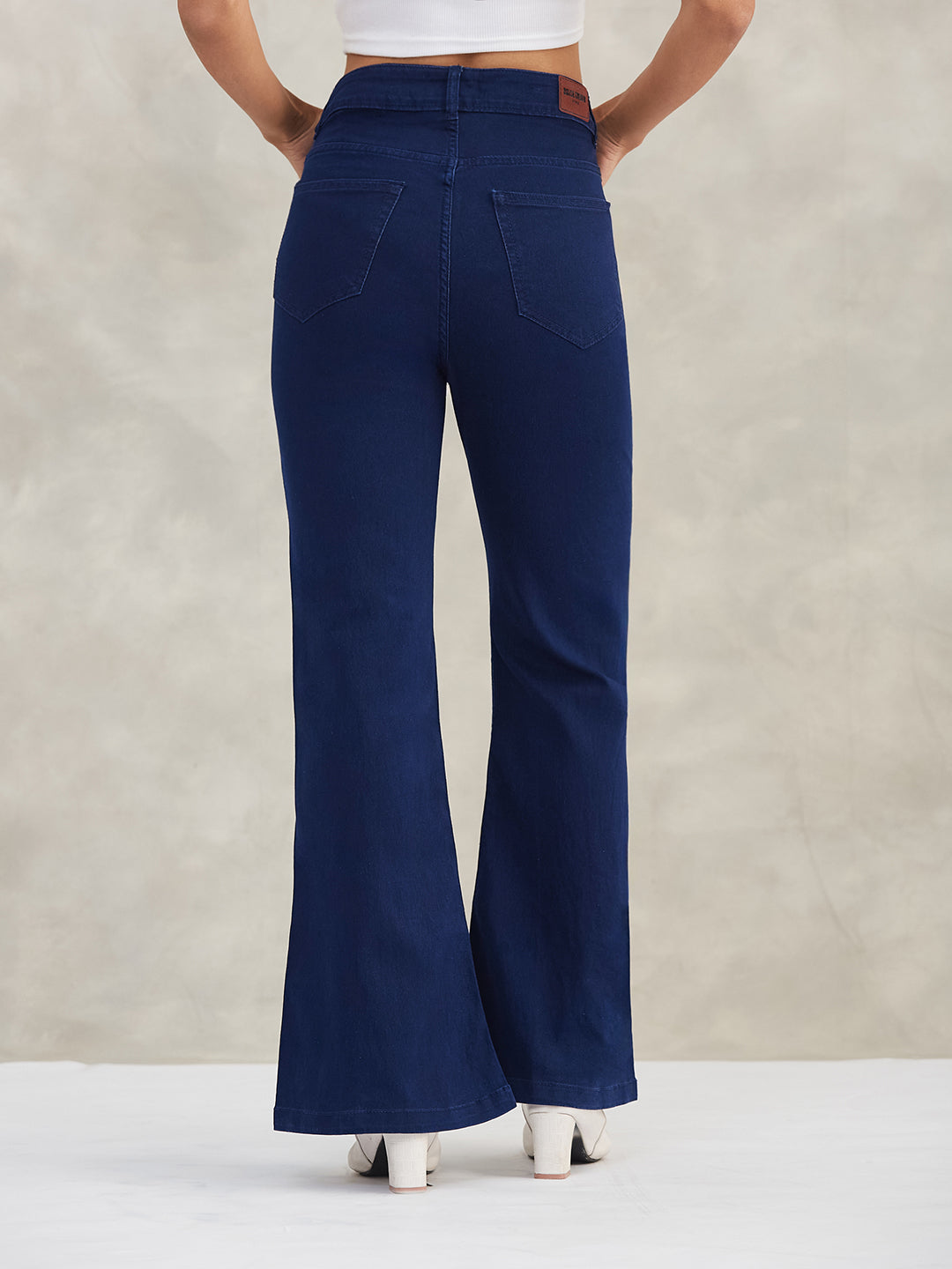 Women's Navy Blue Bootcut High-Rise Stretchable Shaping Denim Jeans