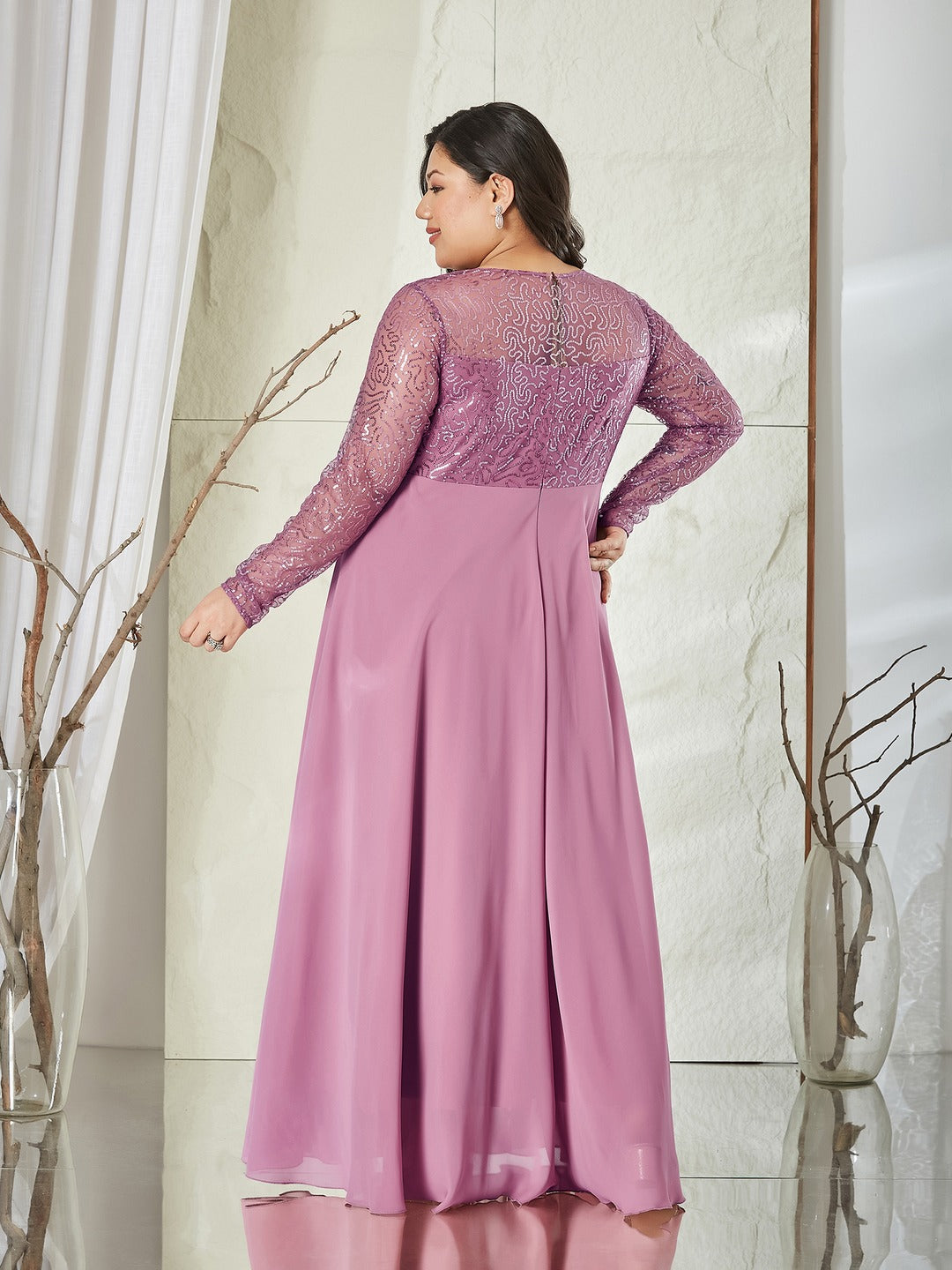 Dusty Lavender Solid Embellished Maxi Dress for Women