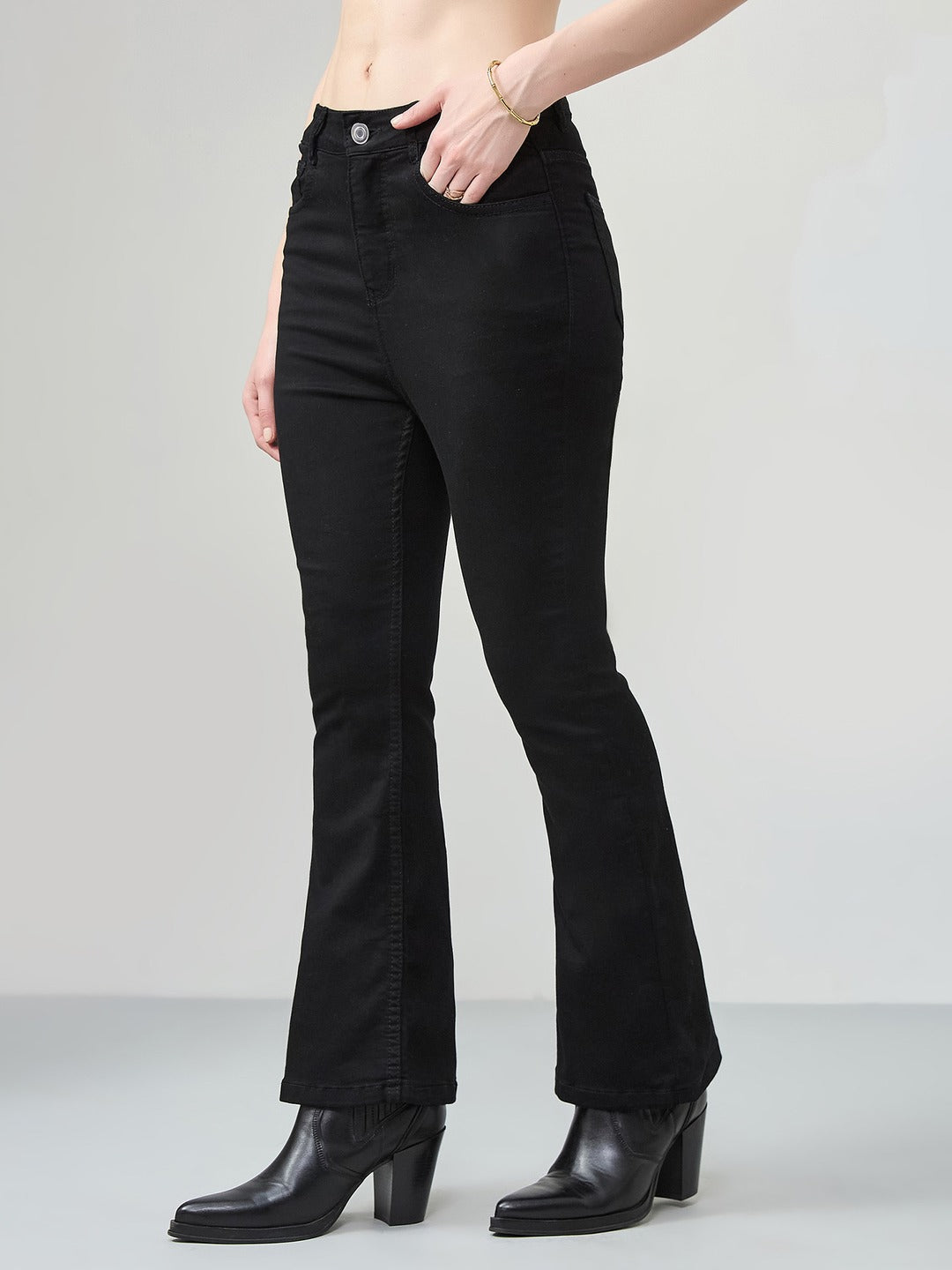 POWER STRETCH Women’s Black high-rise Semi Bootcut Shaping Jeans for Women