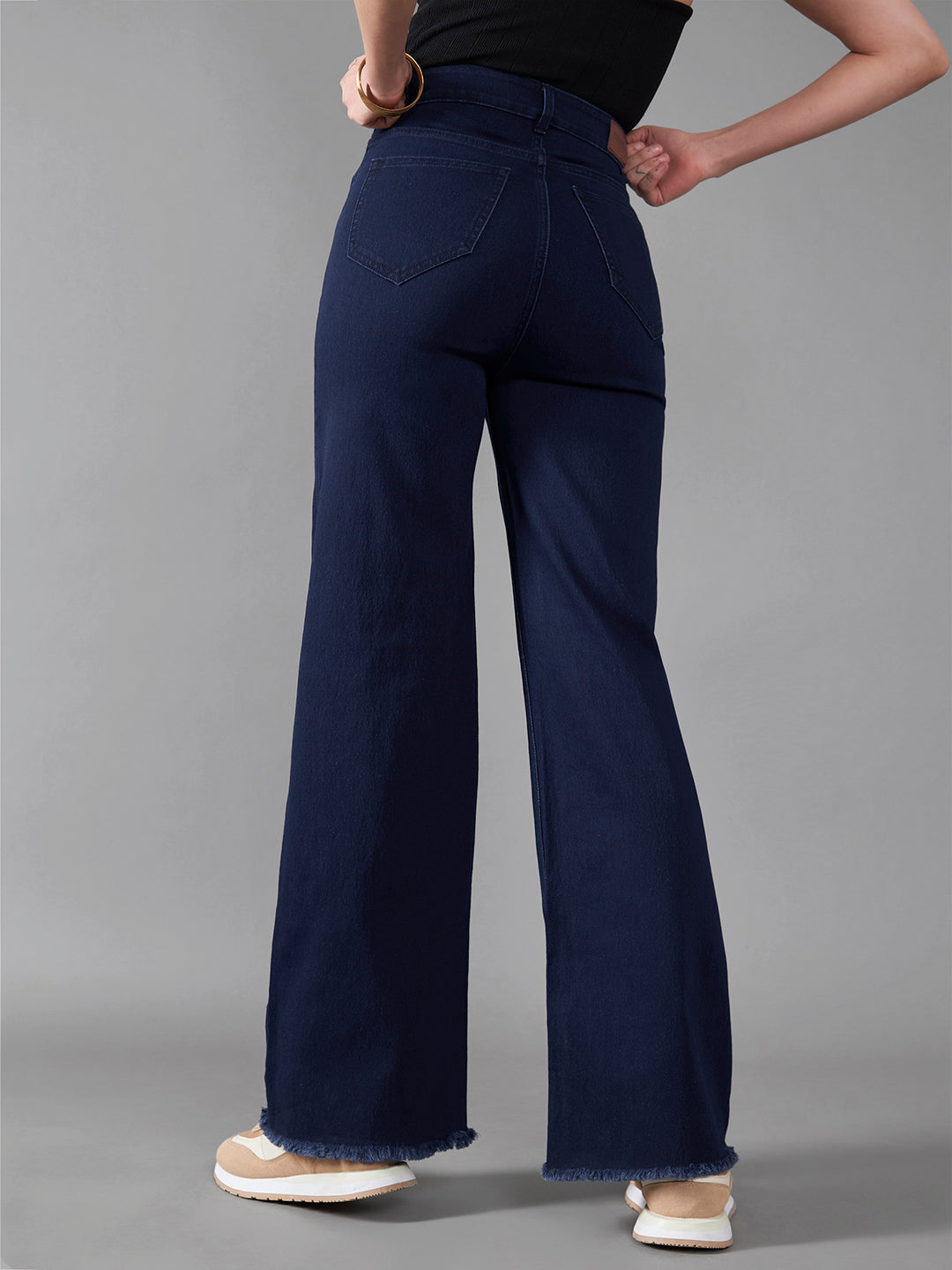24/7 Comfort Navy-Blue Wide-Leg High-Rise Stretchable Denim Jeans
