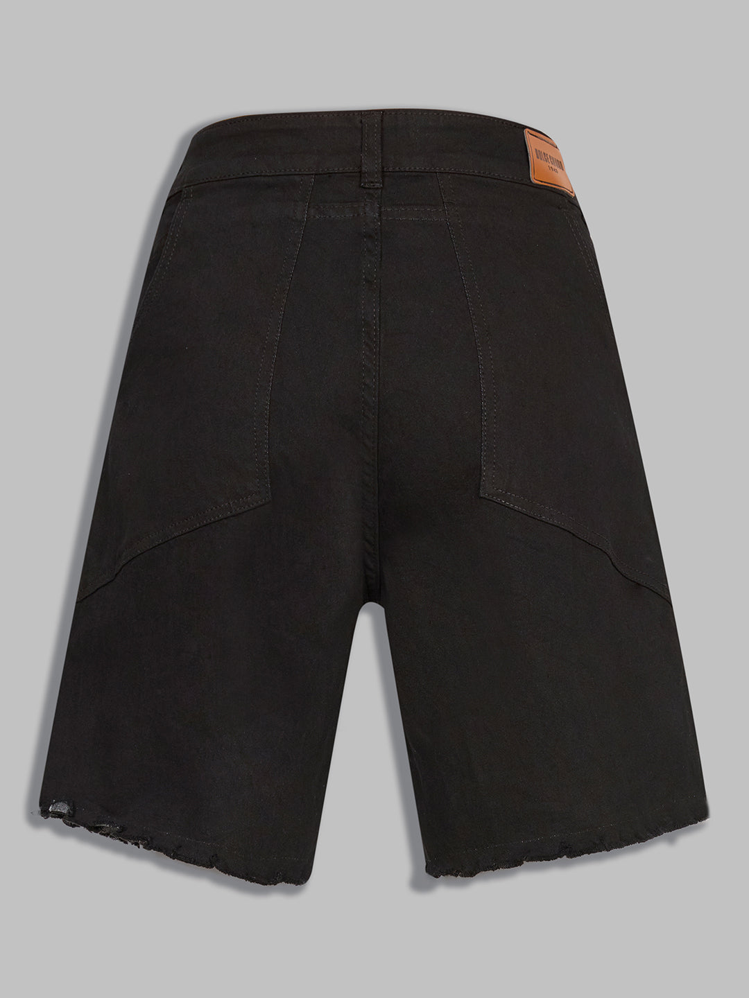 Black High-Rise Above-Knee Stretchable Denim Shorts for Women