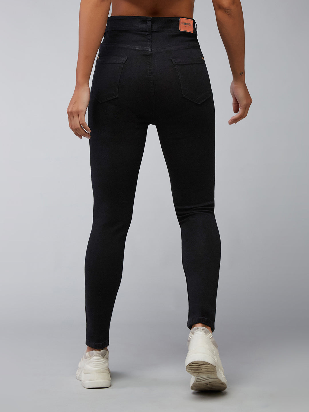 Women's Black Slim-Fit Embellished High-Rise Stretchable Denim Jeans