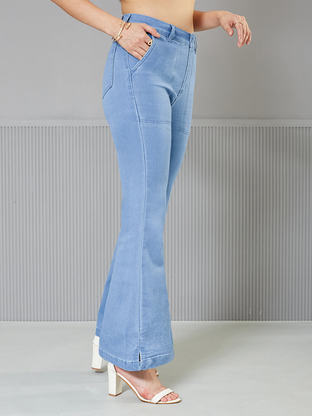 Light-Blue Bootcut High-Rise Regular Stretchable Denim Jeans for Women — Miss Chase