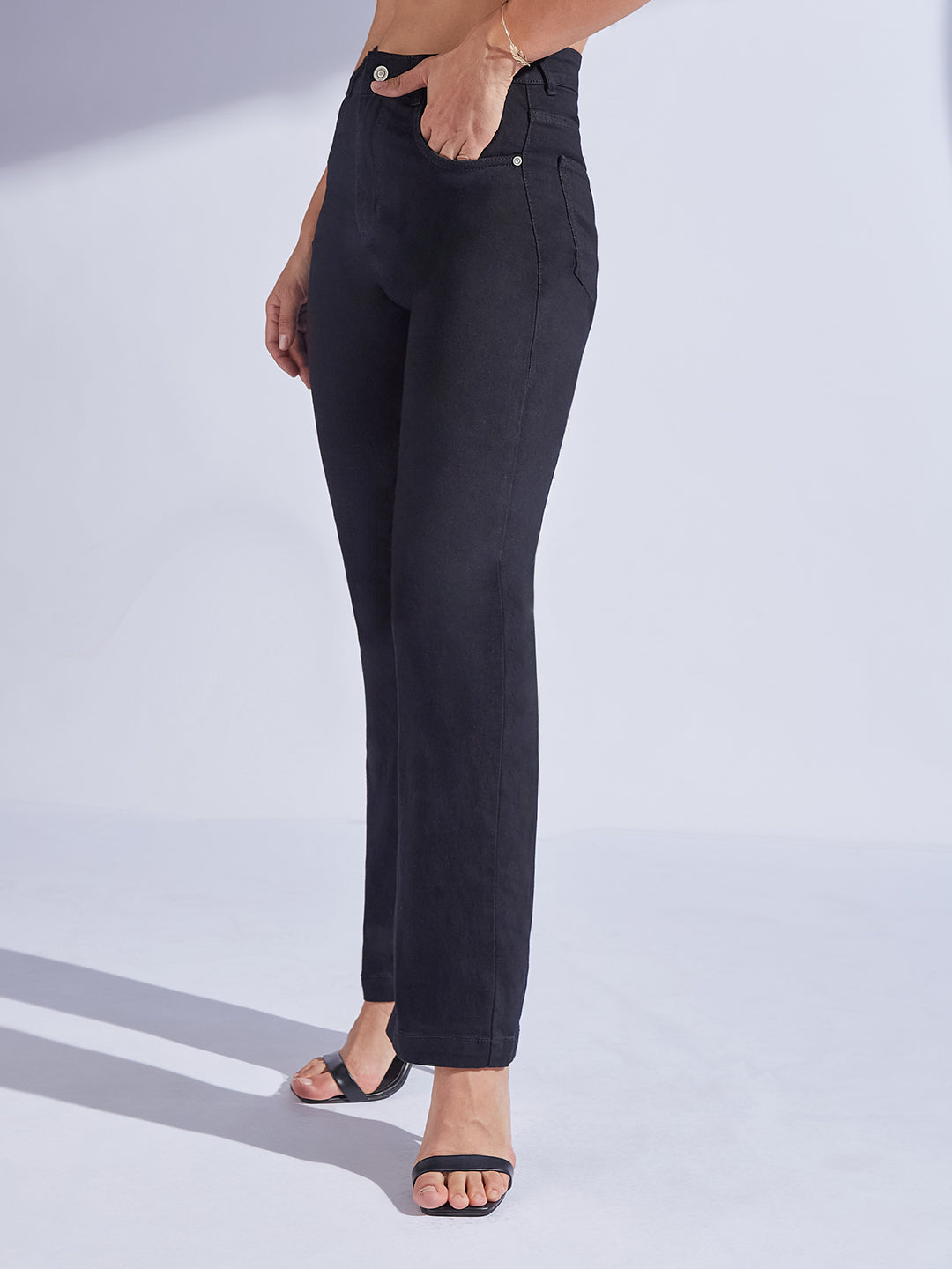 24/7 Comfort Black Straight-Fit High-Rise Regular-Length Stretchable Denim Jeans
