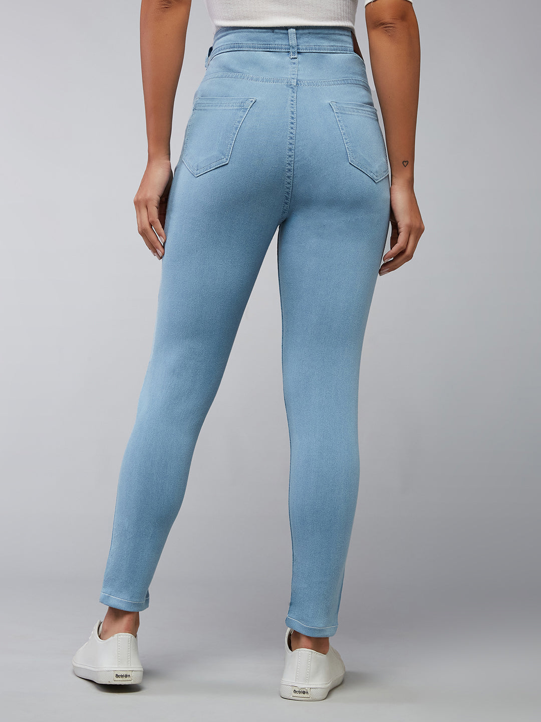 24/7 Comfort Light-Blue Skinny-Fit High-Rise Distressed Cropped Denim Jeans for Women