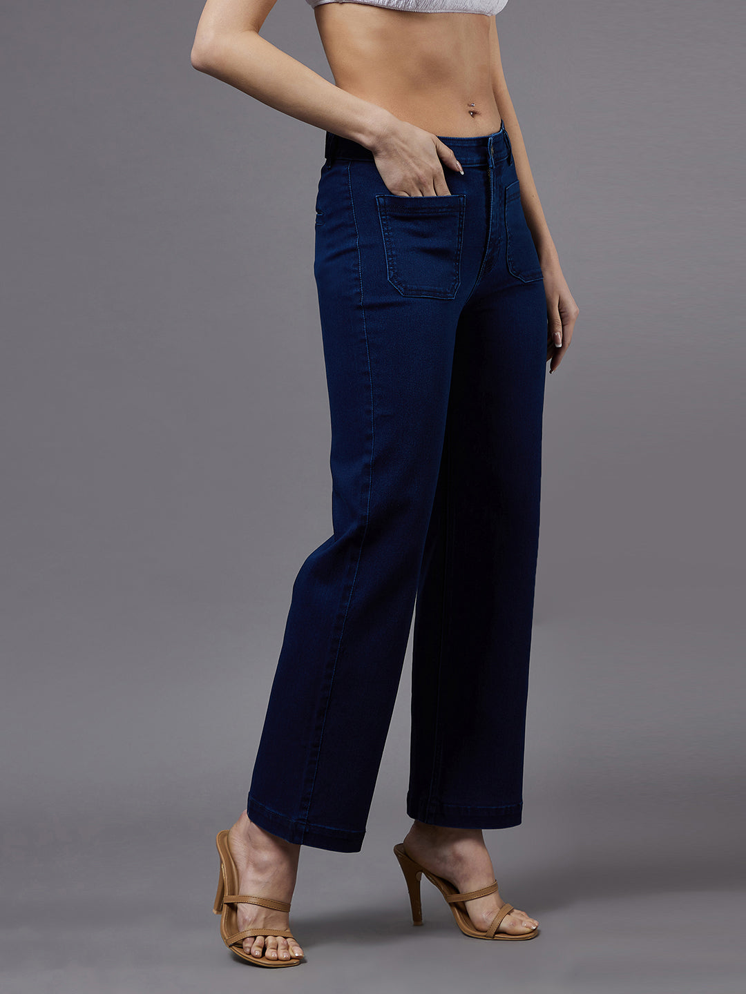 24/7 Comfort Navy-Blue flared High-Rise Stretchable Denim Jeans