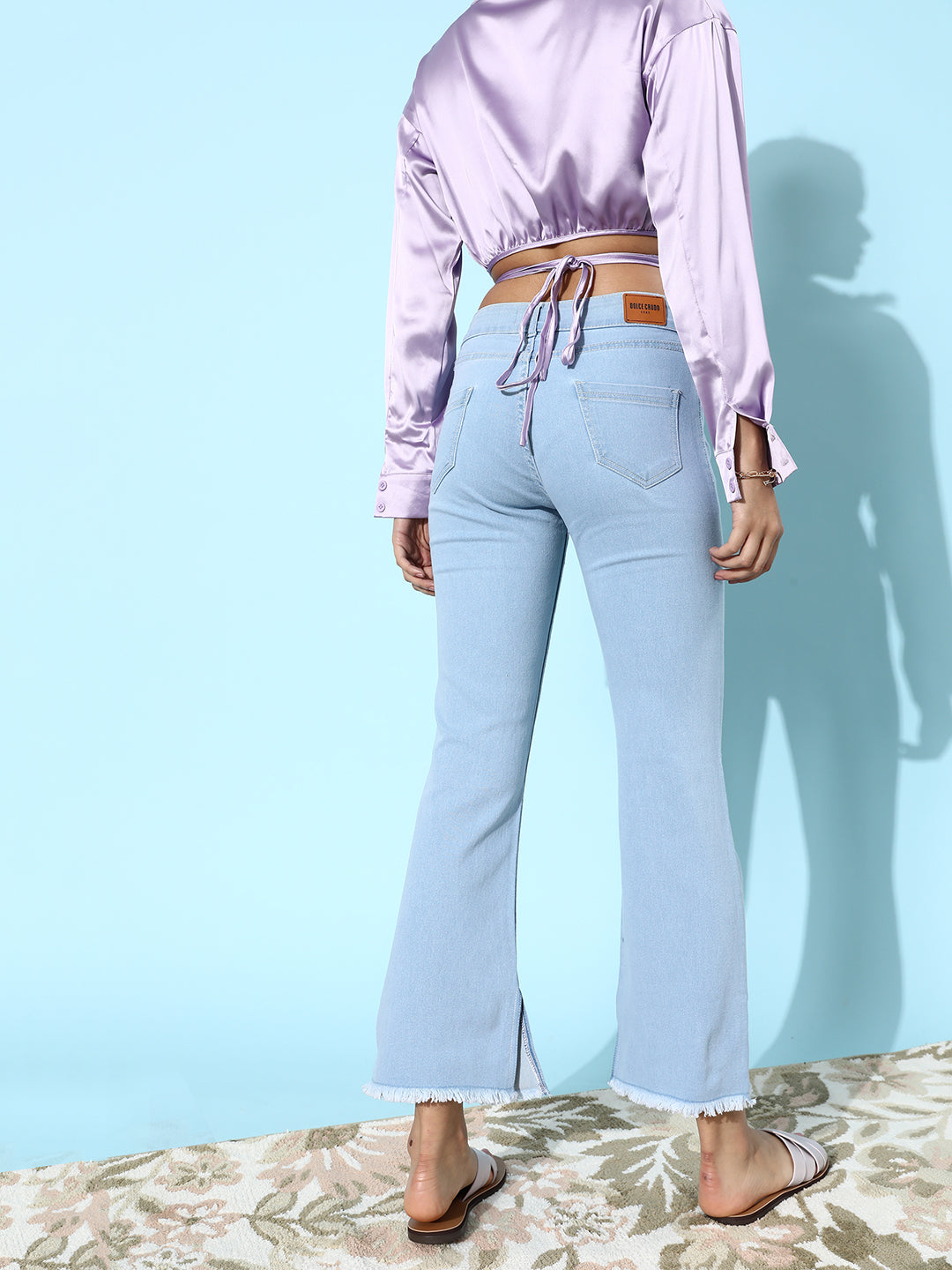 24/7 Comfort Light Blue Bell-Bottom Bootcut Hourglass High-Rise Cropped Stretchable Denim Jeans