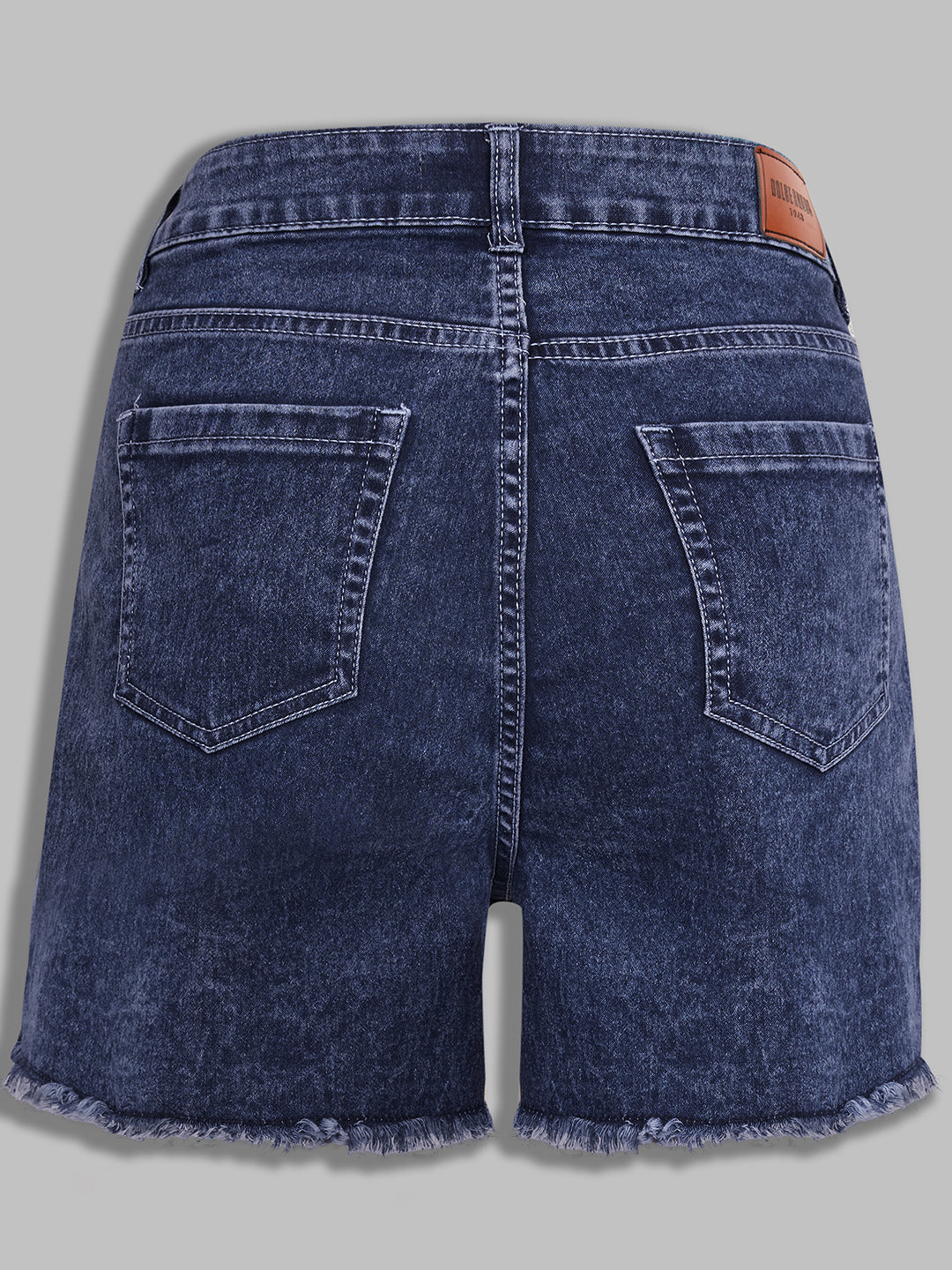 Women's Navy Blue Relaxed-Fit High-Rise Stretchable Denim Faded Shorts
